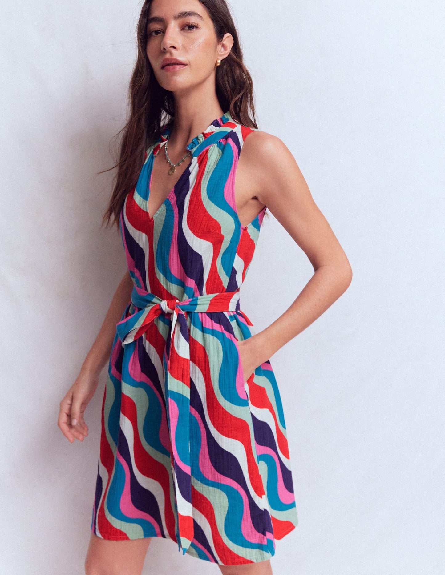 Viv Double Cloth Short Dress-Multi, Rythmic Wave