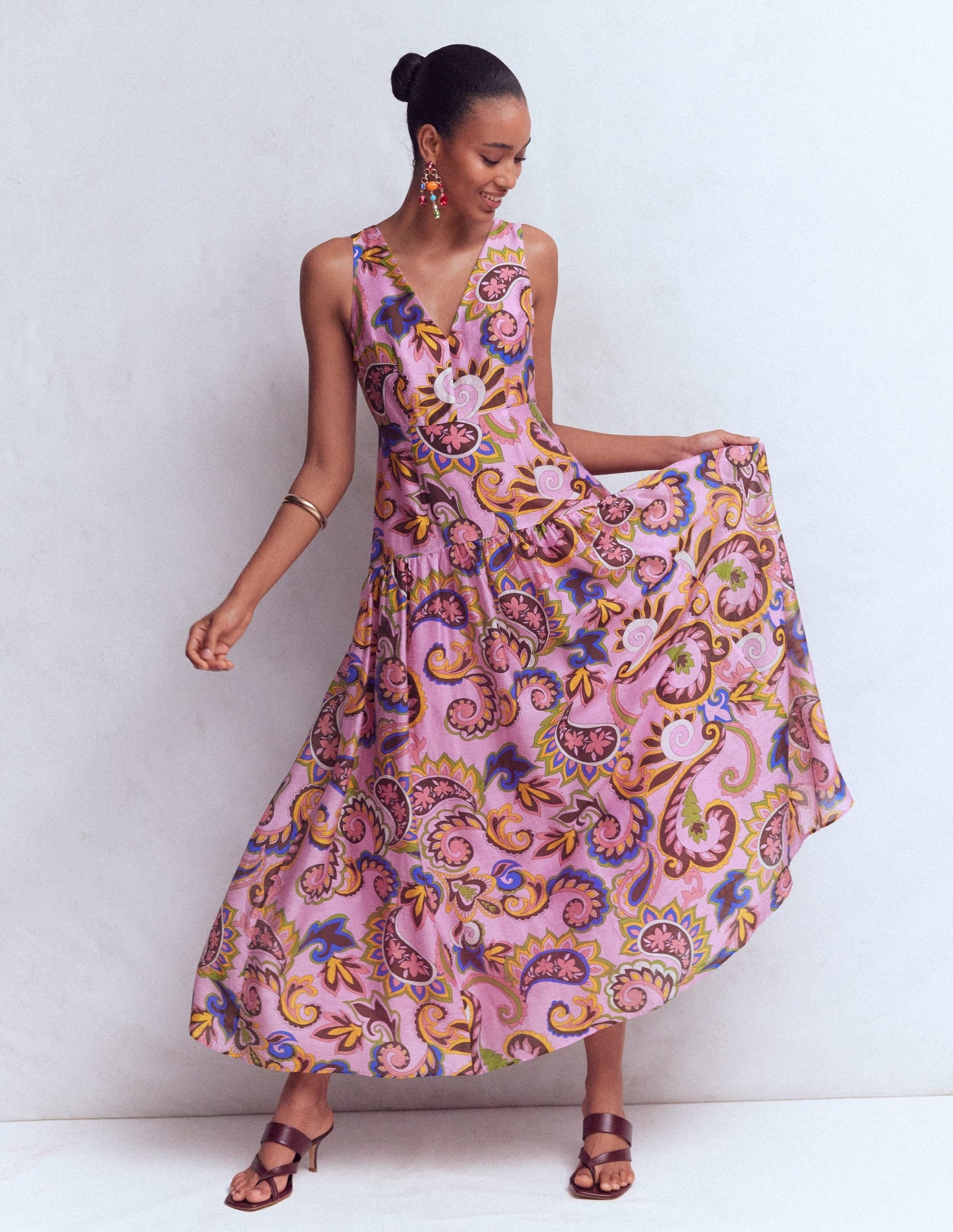 Drop Waist Sleeveless Dress-Multi, Paisley Frenzy