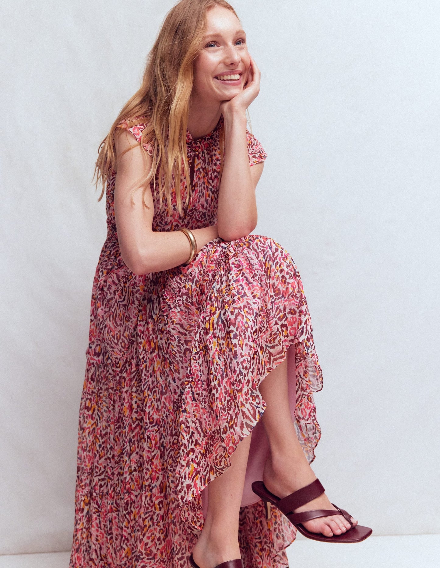 High Neck Sleeveless Dress-Multi Leopard Flow