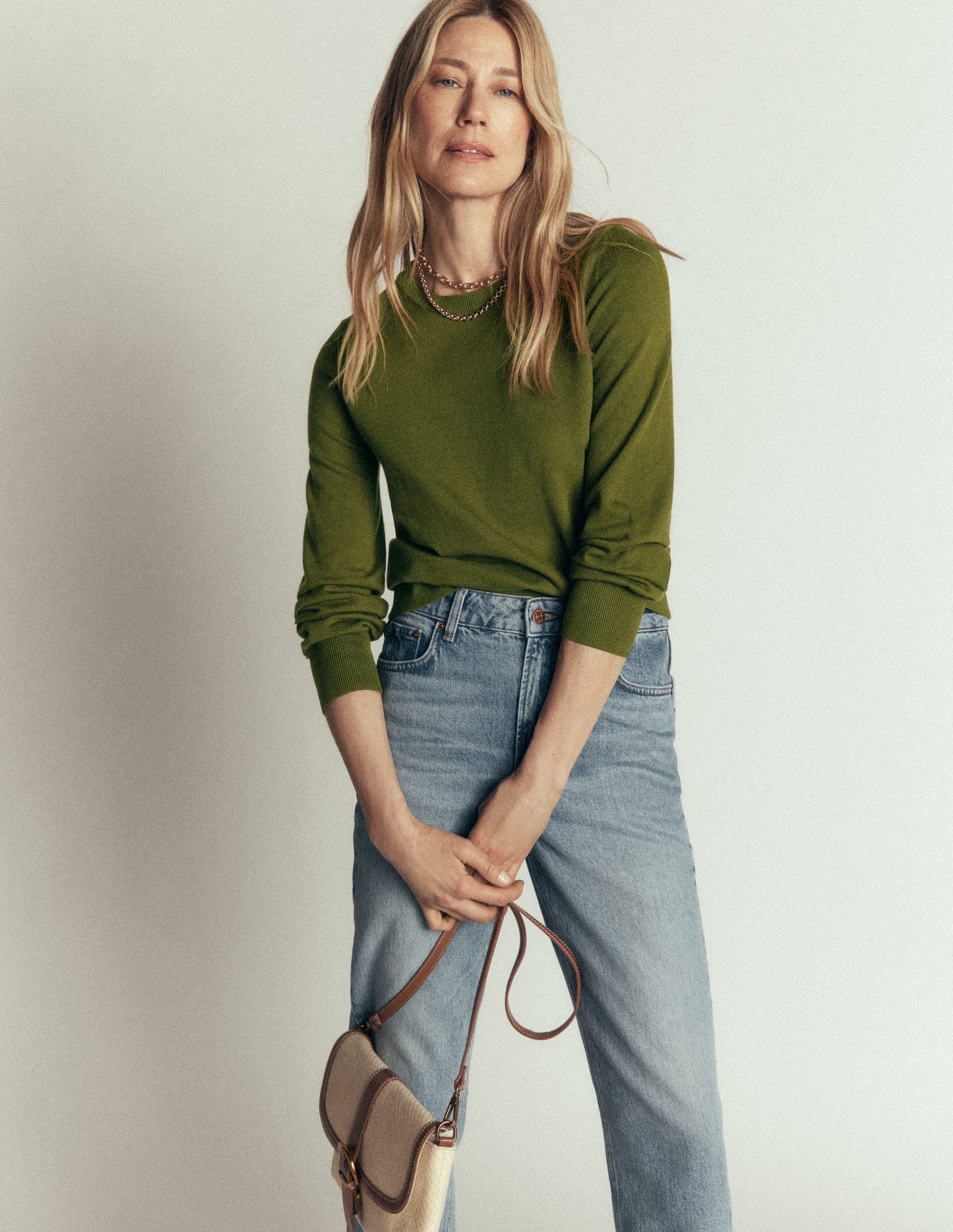 Camilla Cotton Crew Jumper-Forest Green