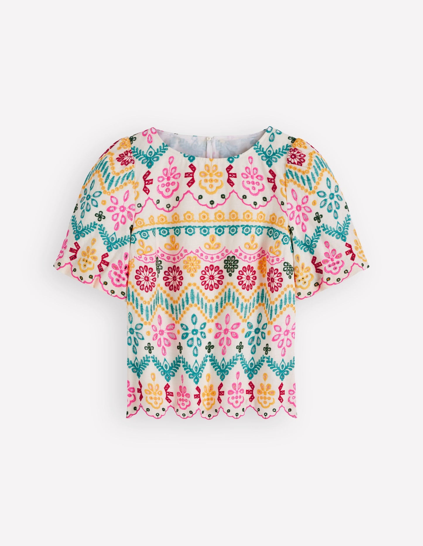 Linen Puff Sleeve Top-Multi Broderie