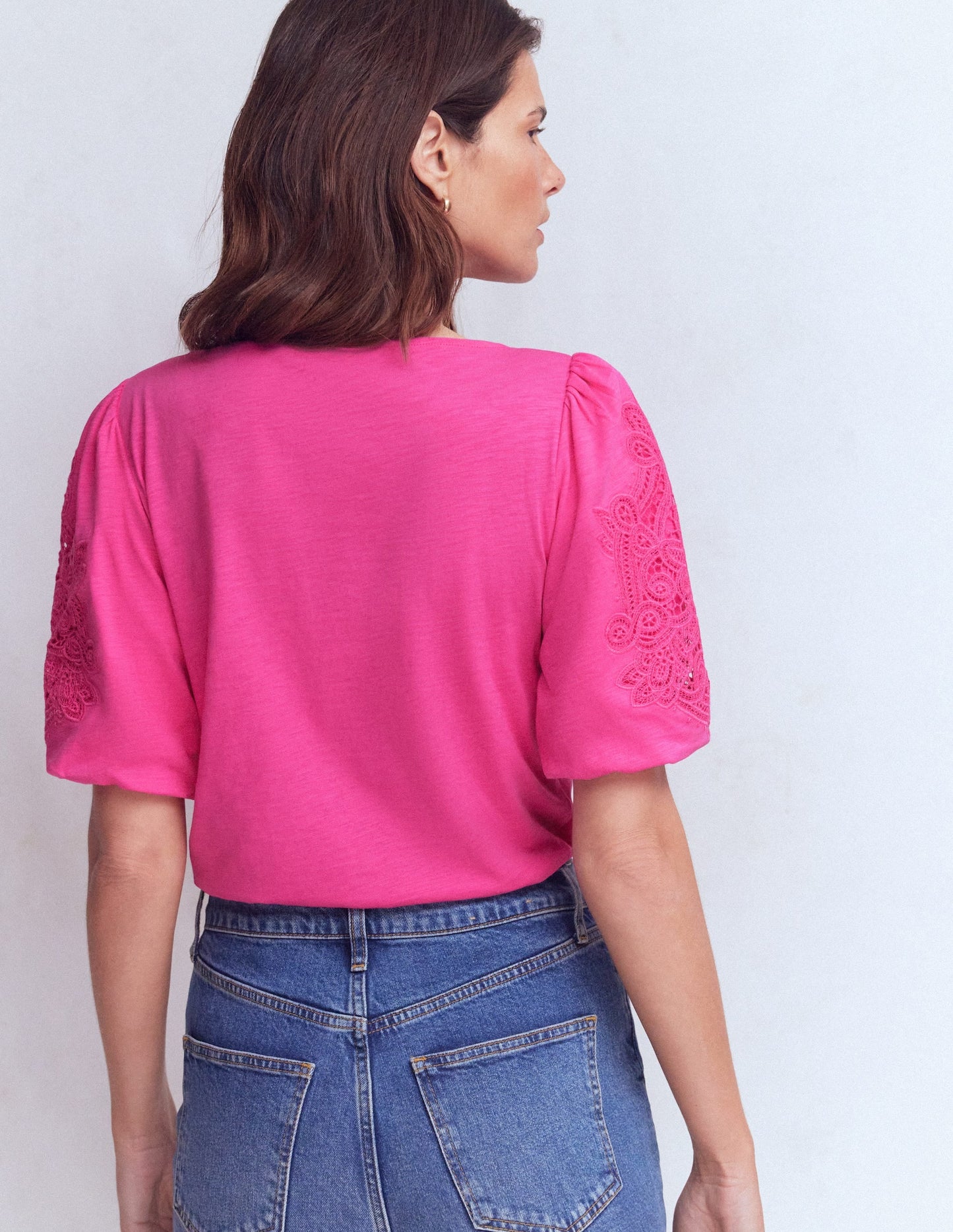 Cutwork Detail Jersey Top-Phlox Pink