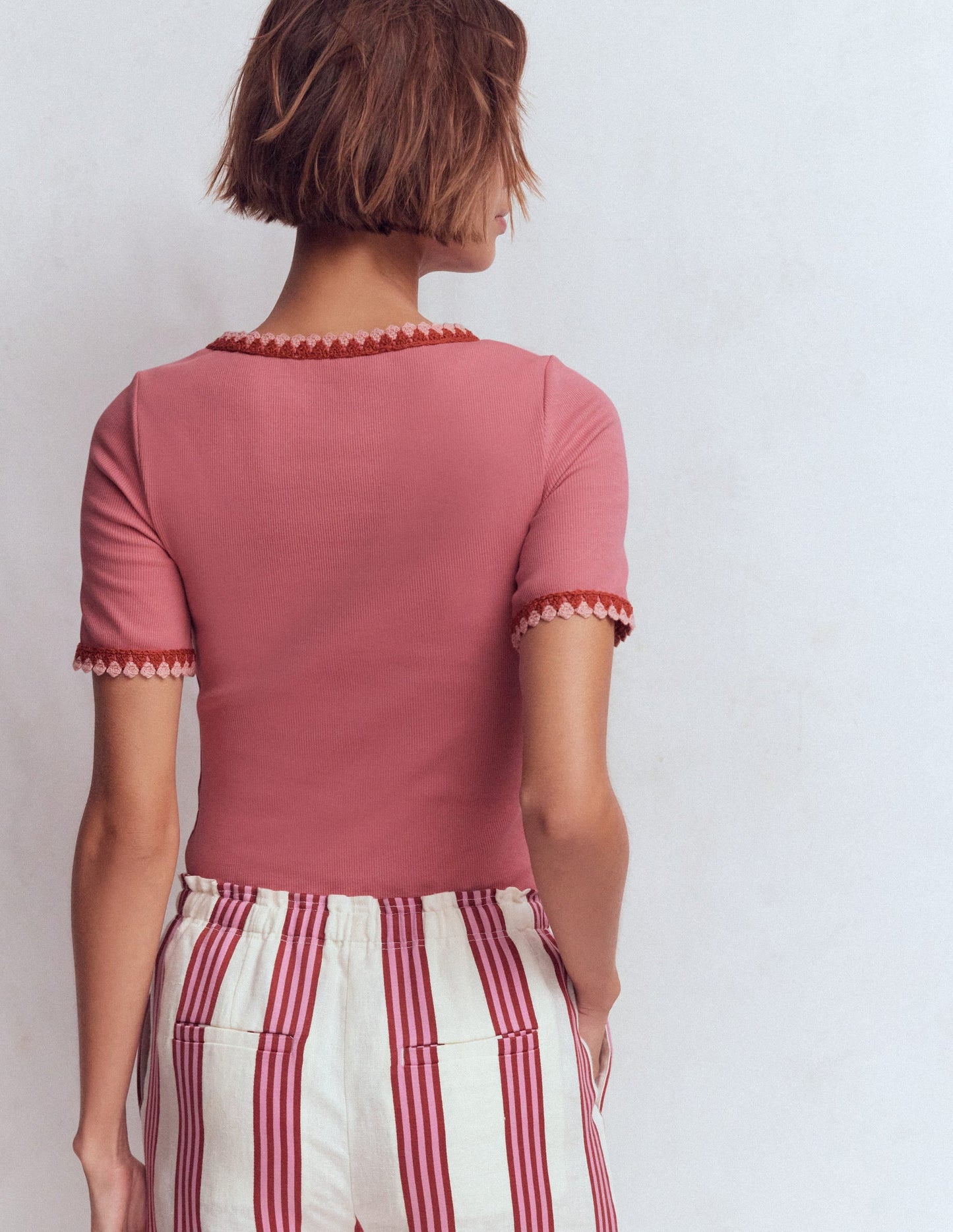 Maddie Trim Detail T-Shirt-Vintage Rose