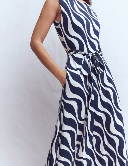 Tamsin Jersey Midi Dress-French Navy, Rhythmic Wave