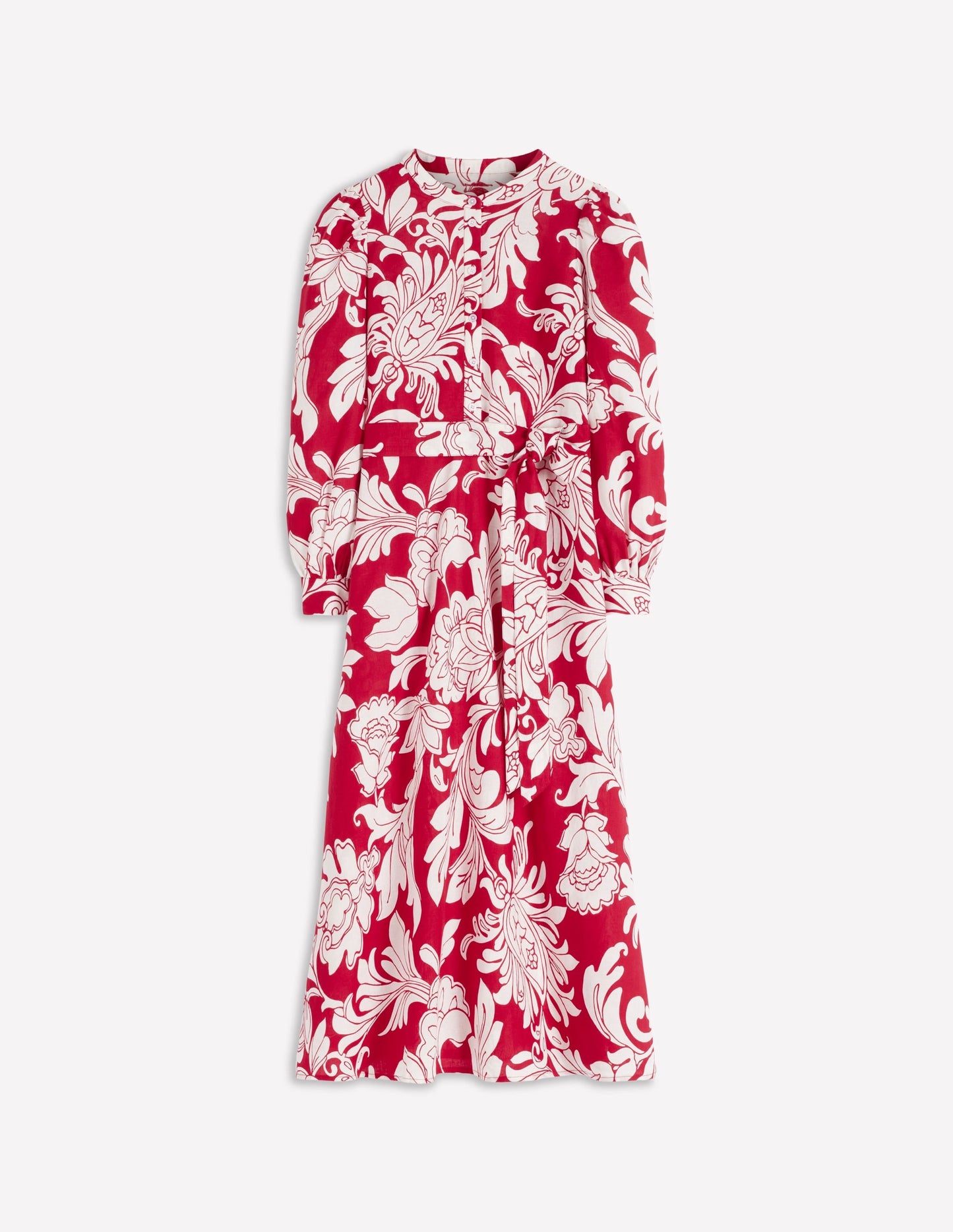 Ava Linen Blend Midi Dress-Salsa, Botanical Flourish