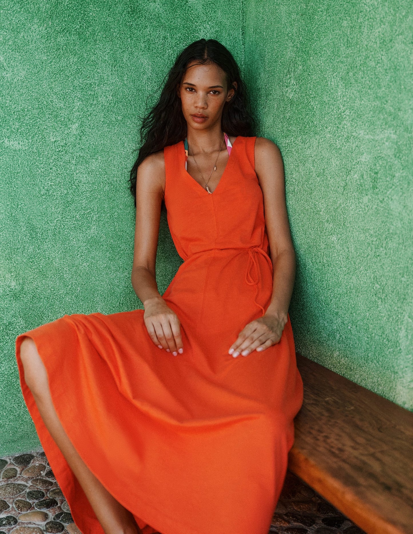 Mia V-neck Jersey Midi Dress-Firecracker Red