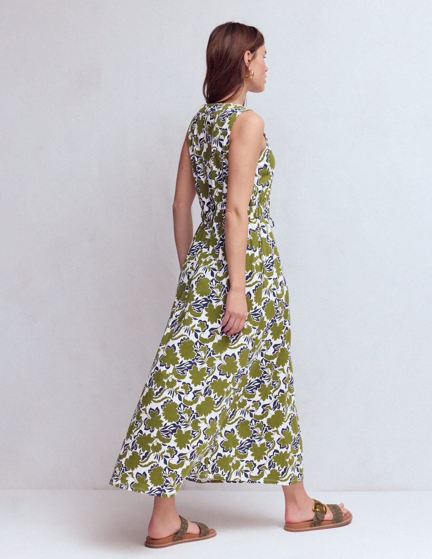 Delphine Midi Jersey Dress-Olive, Shadow Blossom
