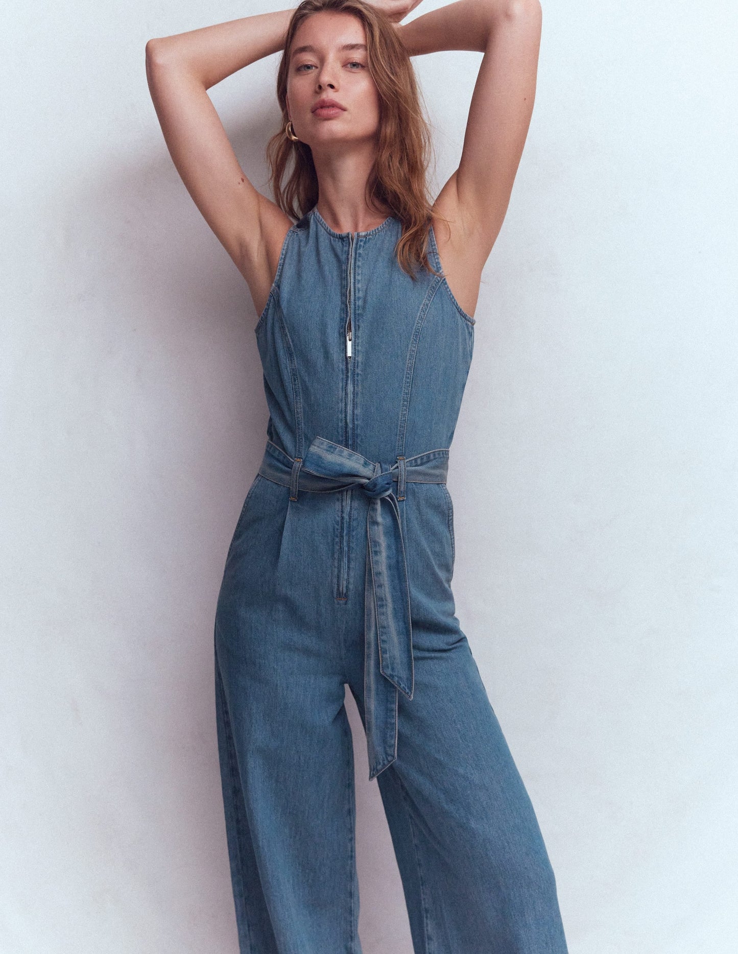 Sleeveless Denim Jumpsuit-Mid Vintage Wash