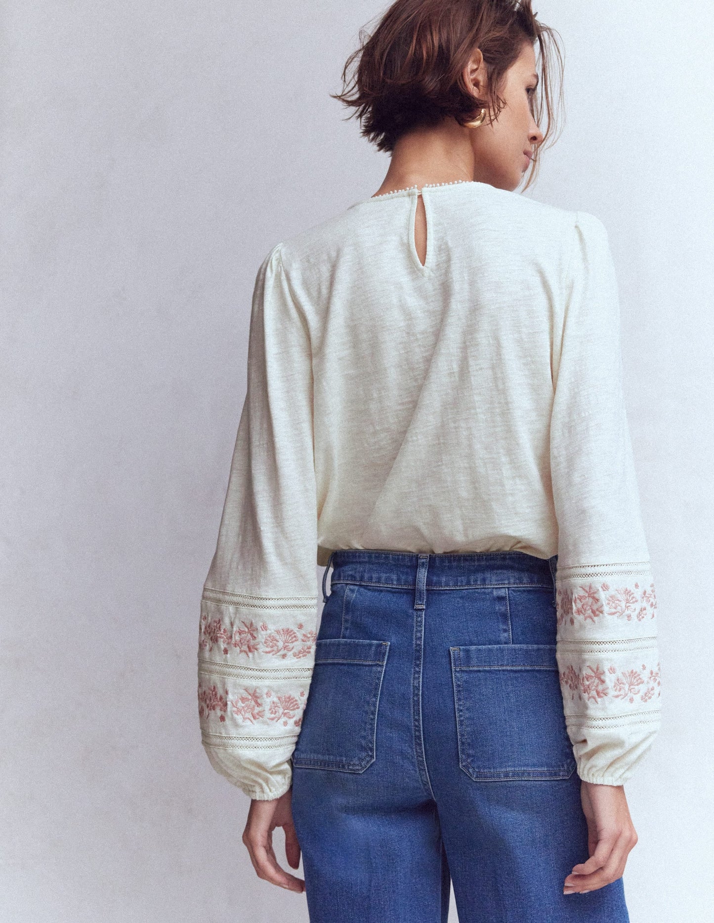 Rosie Embroidered Jersey Top-Ivory