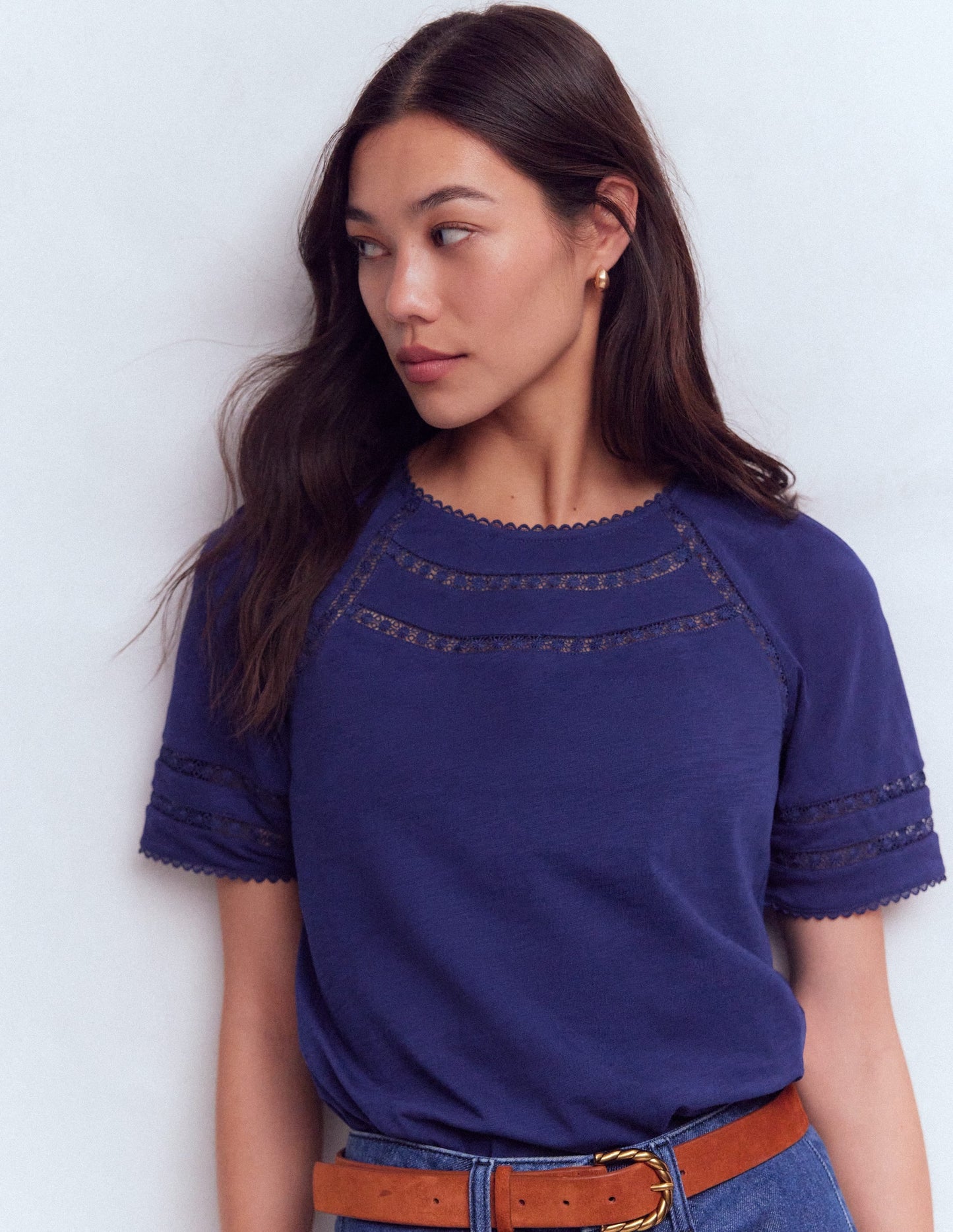 Poppy Trim Crew T-shirt-Blue Twilight