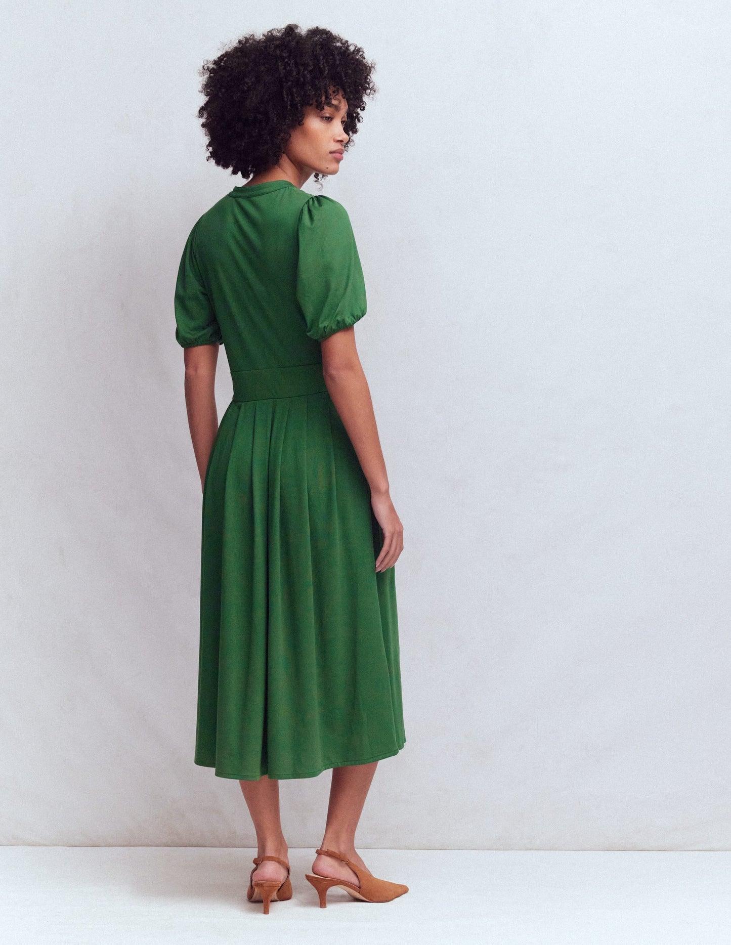 Amber Pleat Jersey Midi Dress-Hunter Green