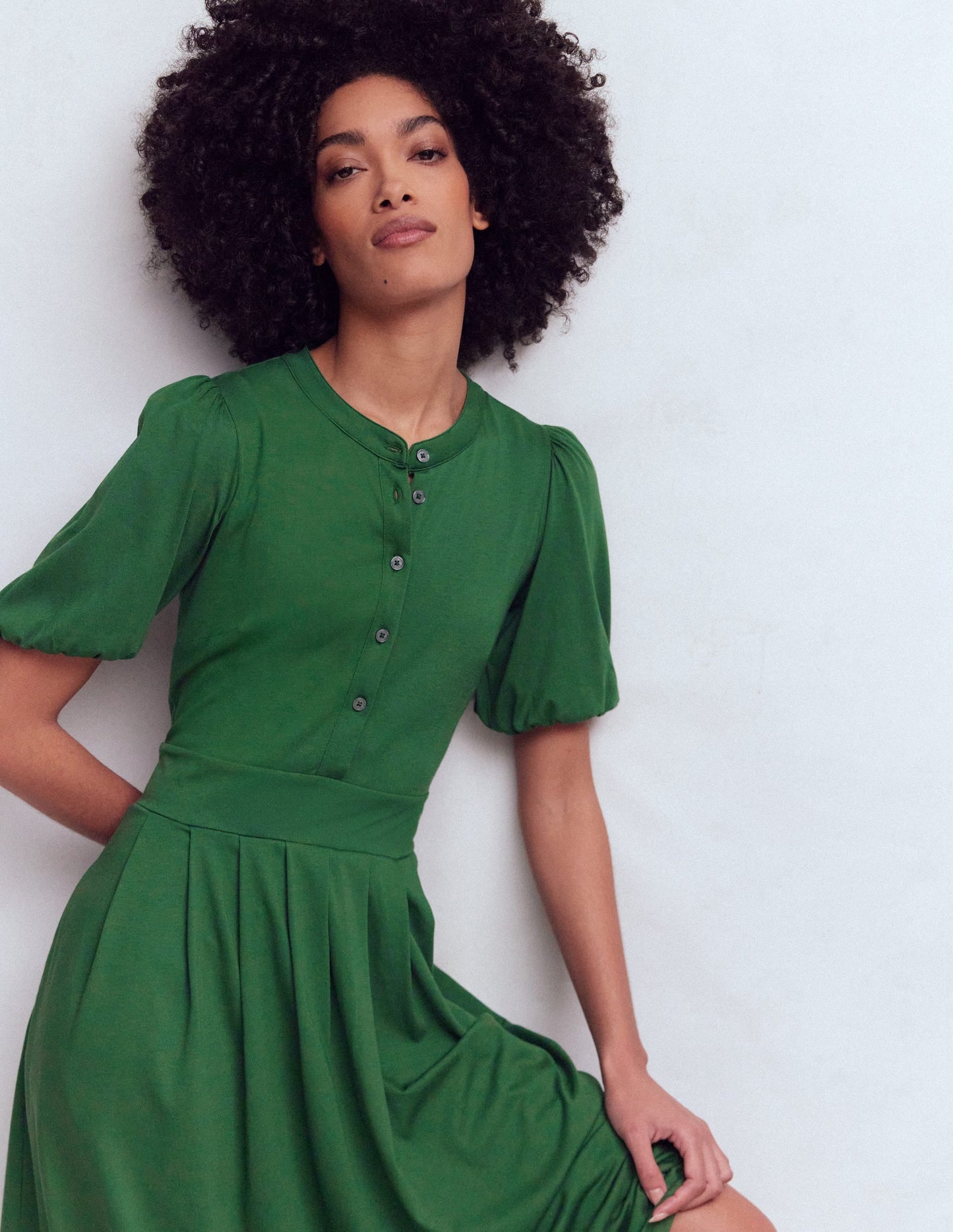 Amber Pleat Jersey Midi Dress-Hunter Green