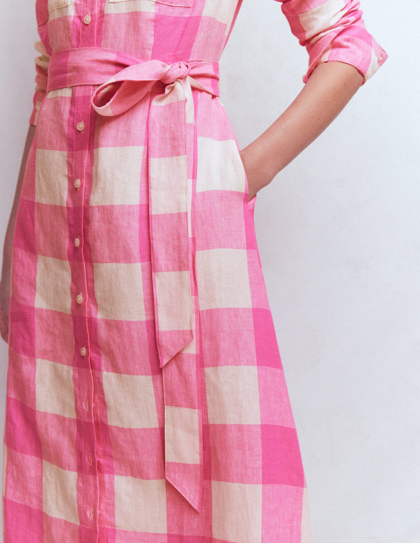 Mollie Linen Midi Dress-Pink Punch Gingham