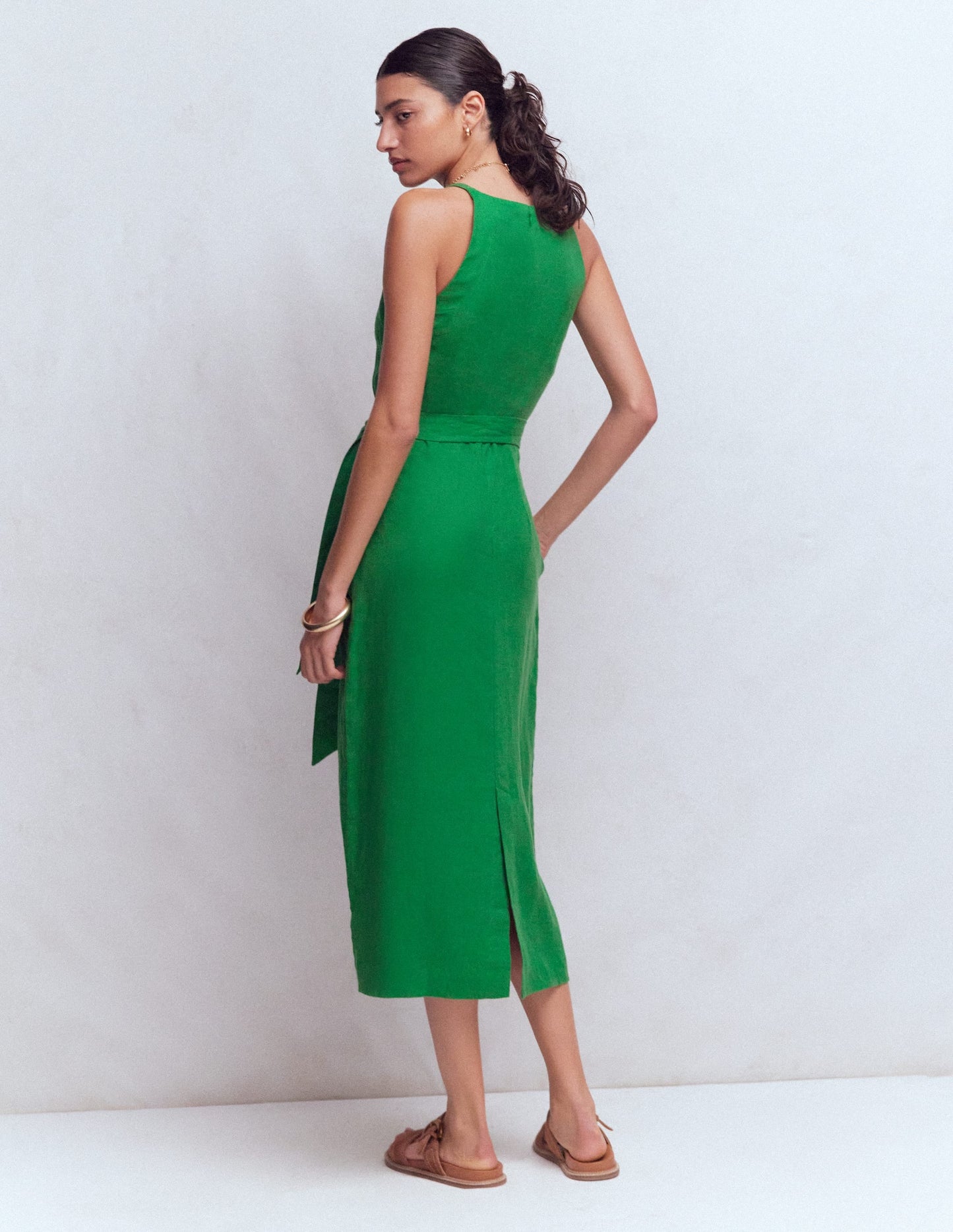 Rosa Halter Linen Midi Dress-Amazon Green