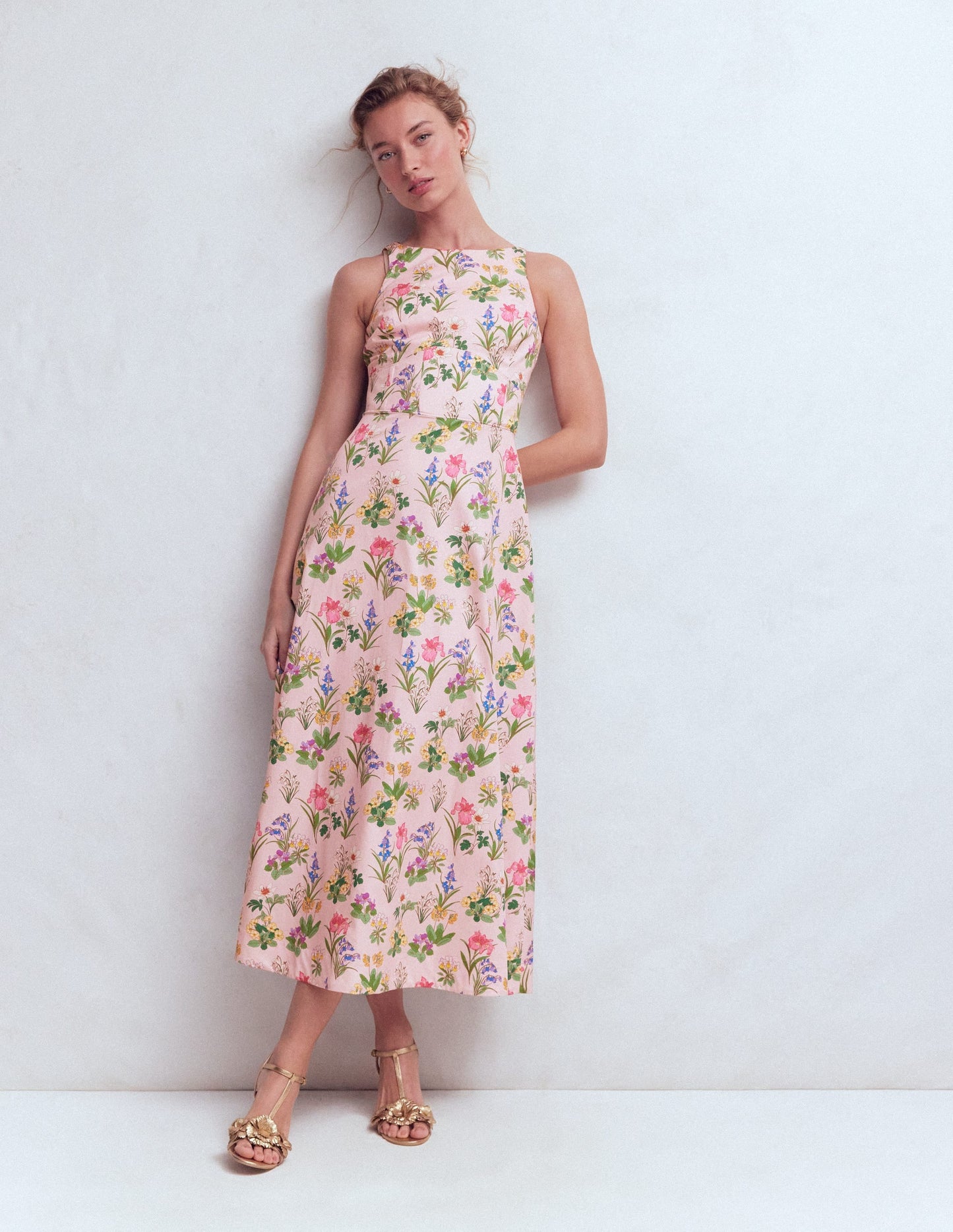 Silvia Boned Bodice Maxi Dress-French Pink, Delicate Blossom
