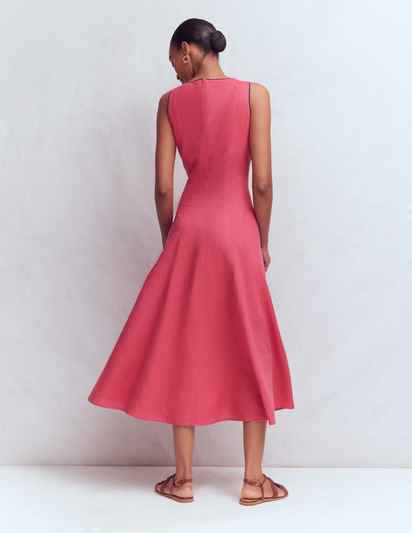 Annet Linen Blend Midi Dress-Cherry Blush