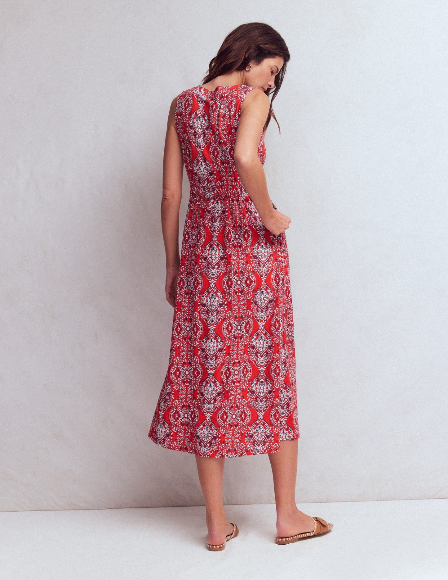 Delphine Midi Jersey Dress-Blood Orange, Gardenia