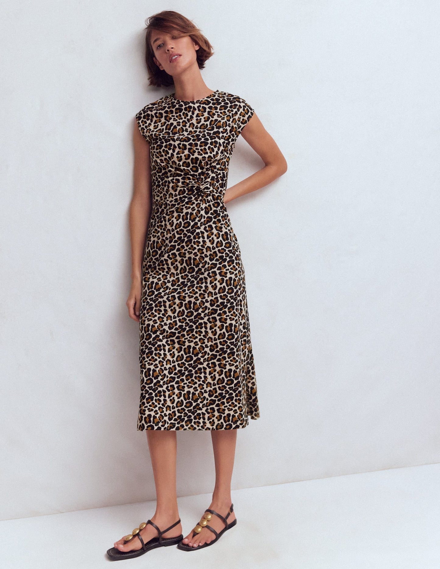 Delilah Twisted Midi Dress-Almond Milk, Cheetah Pop
