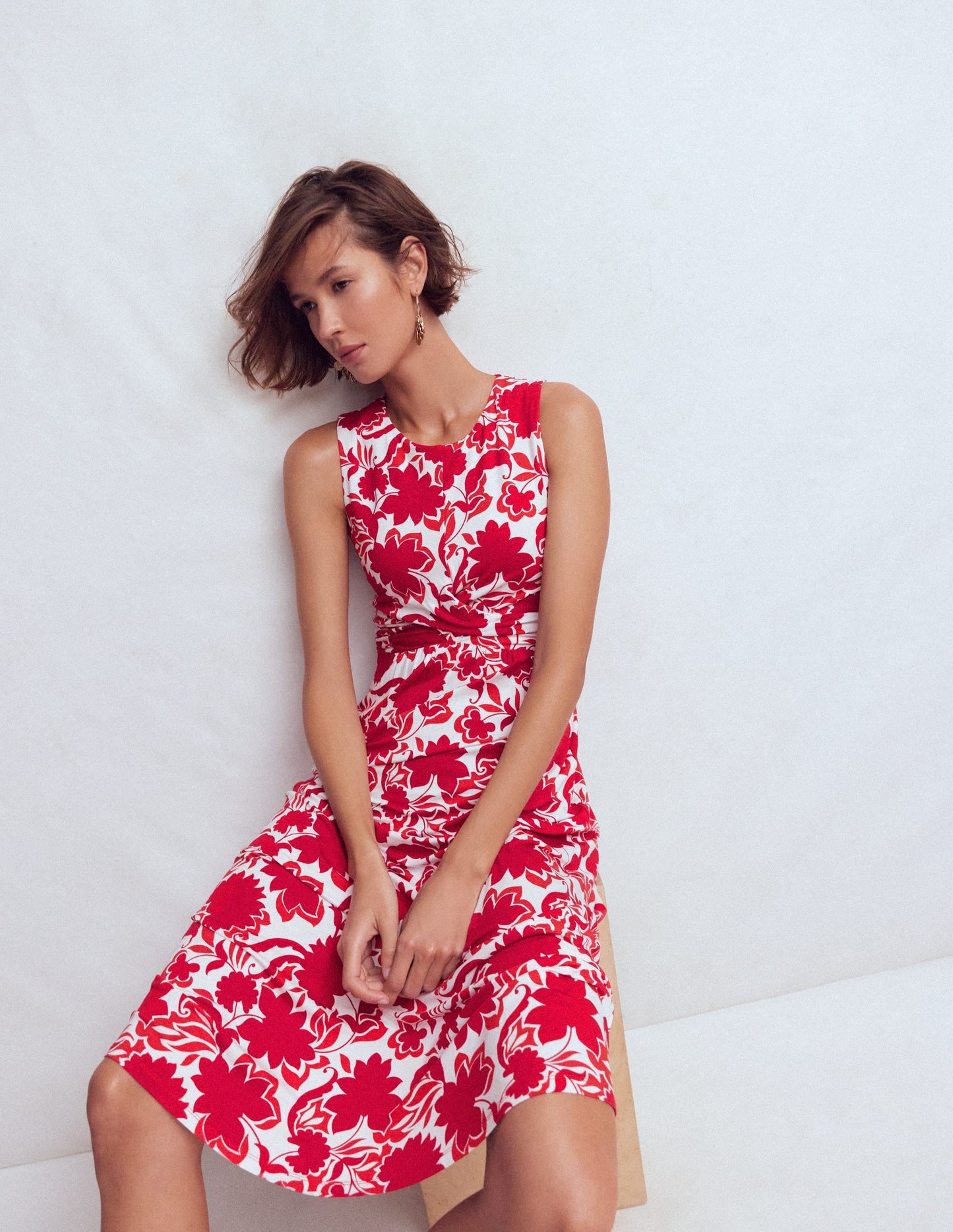 Zara Cross Waist Jersey Dress-Merida Red, Shadow Blossom