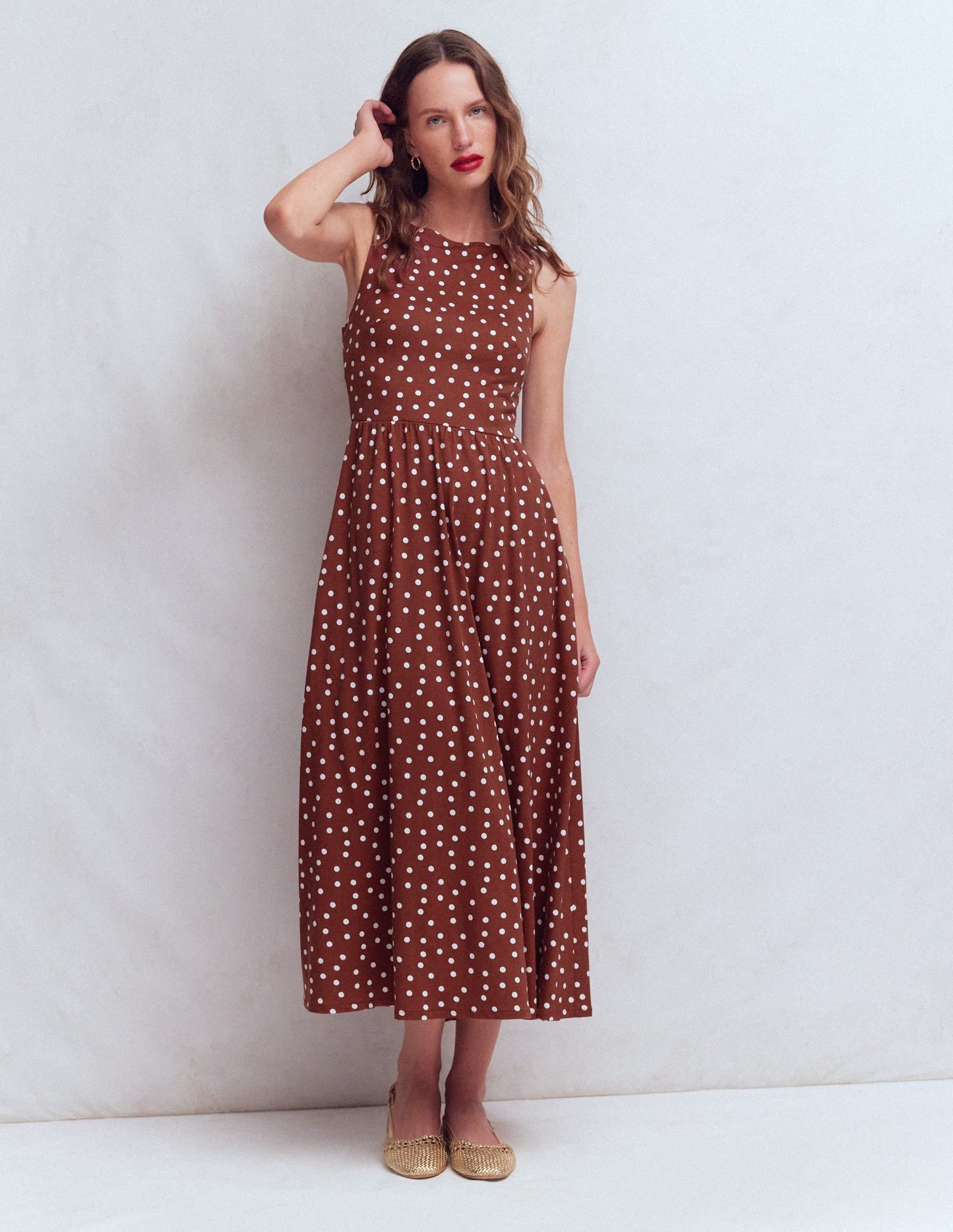 Saoirse Smock Back Dress-Roasted Brown, Painted Dot