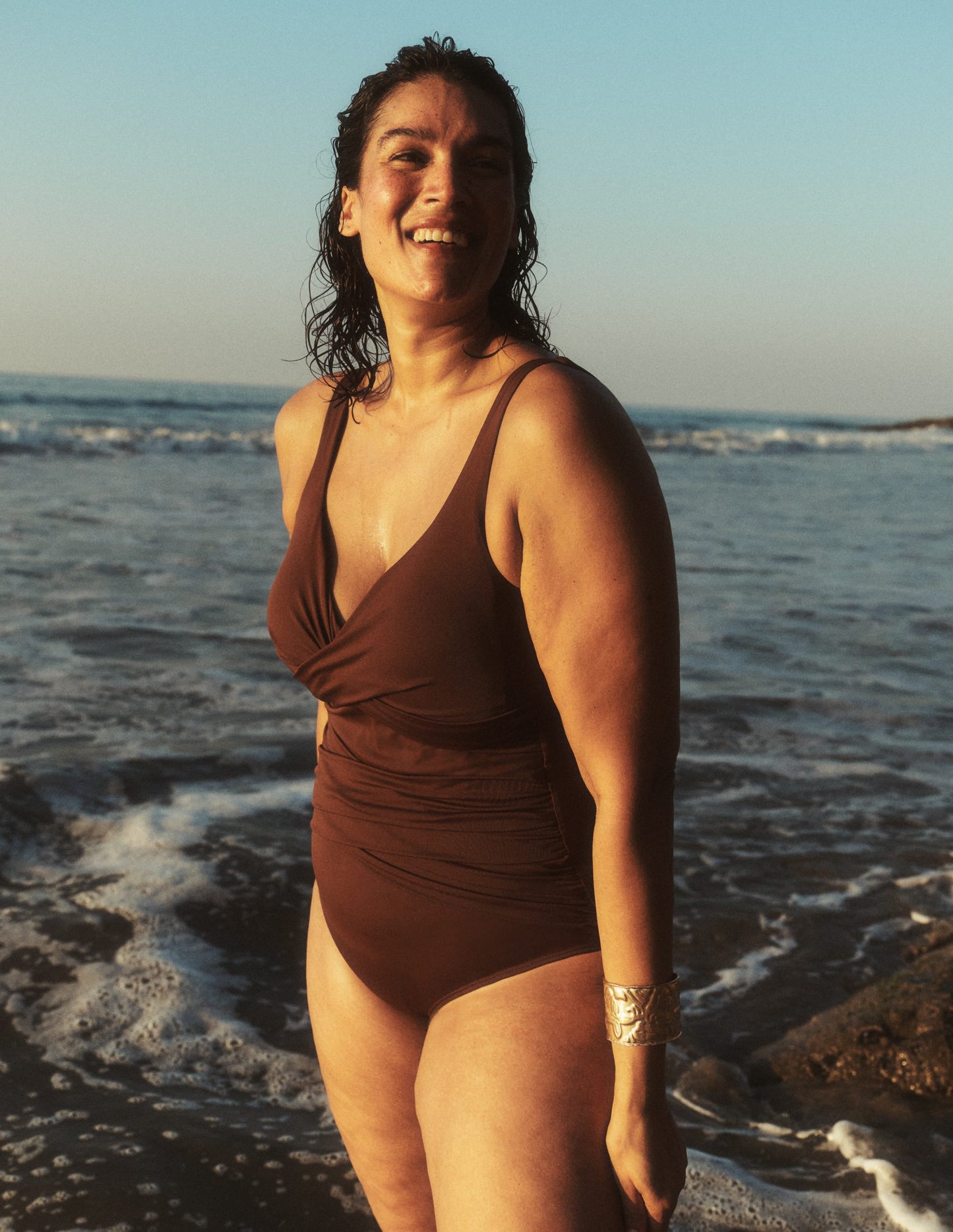 Cannes Cross Wrap Swimsuit-Bitter Chocolate