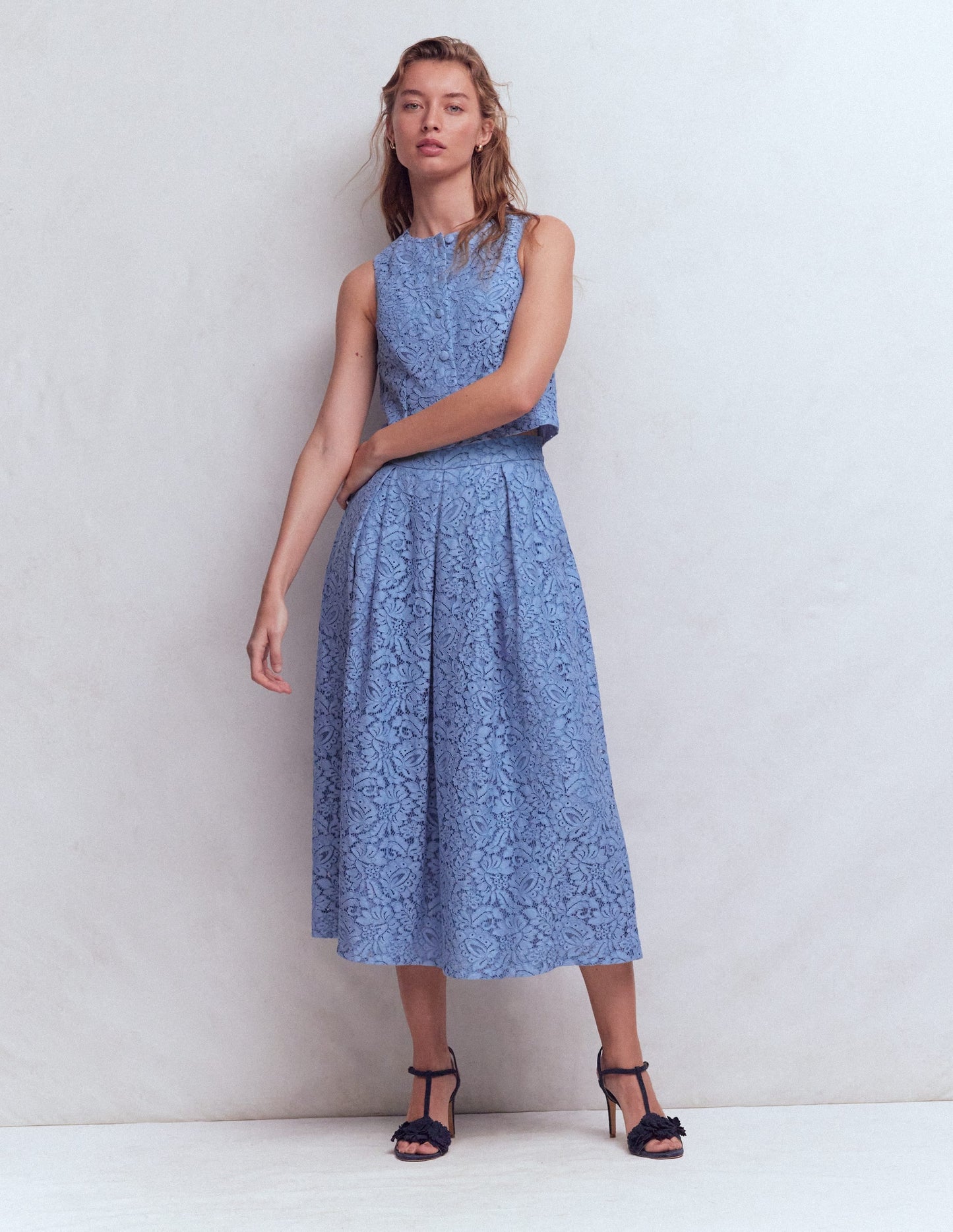 Andrea Lace Shell Top-Cornflower Blue