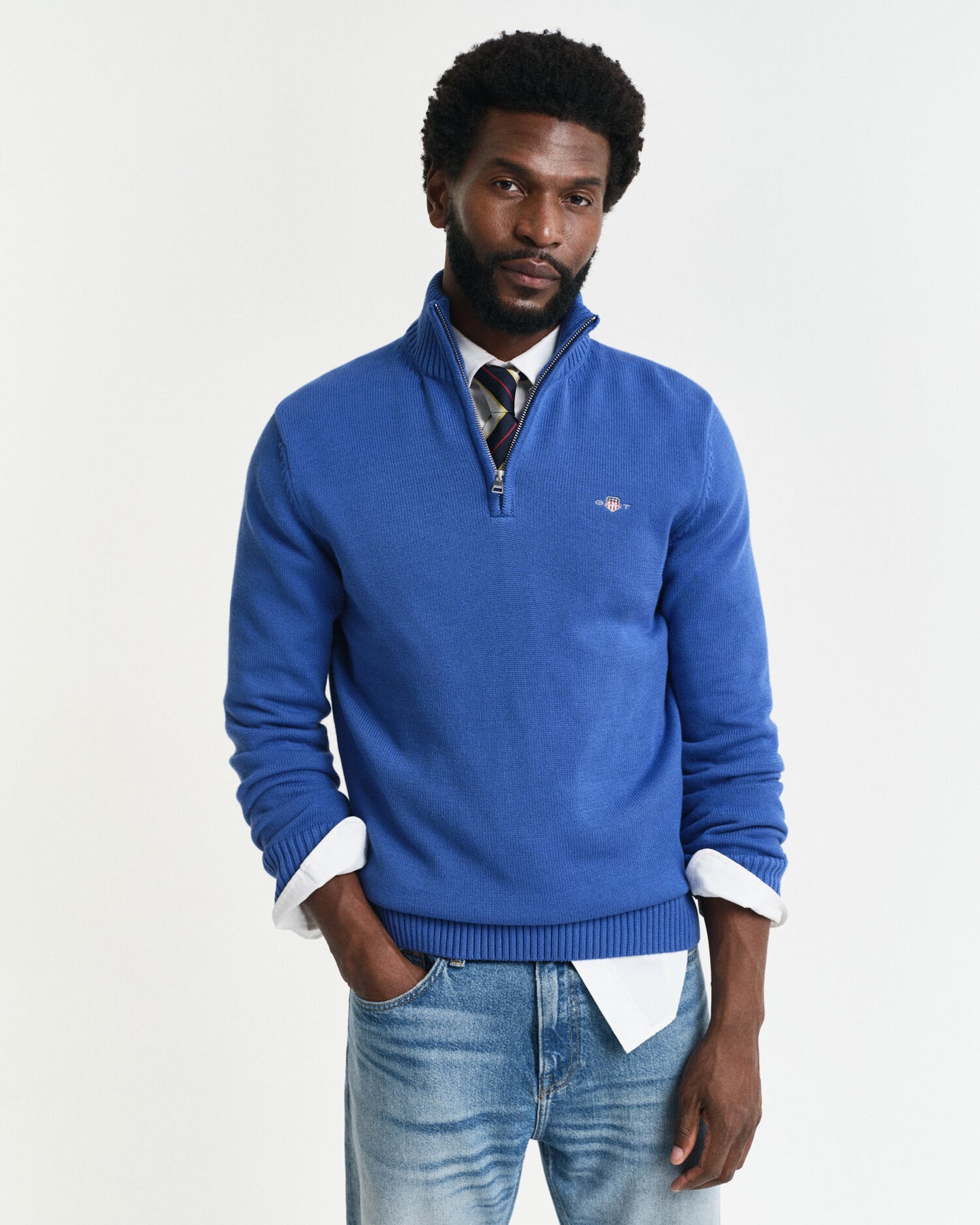 Pull demi-zippé en coton décontracté