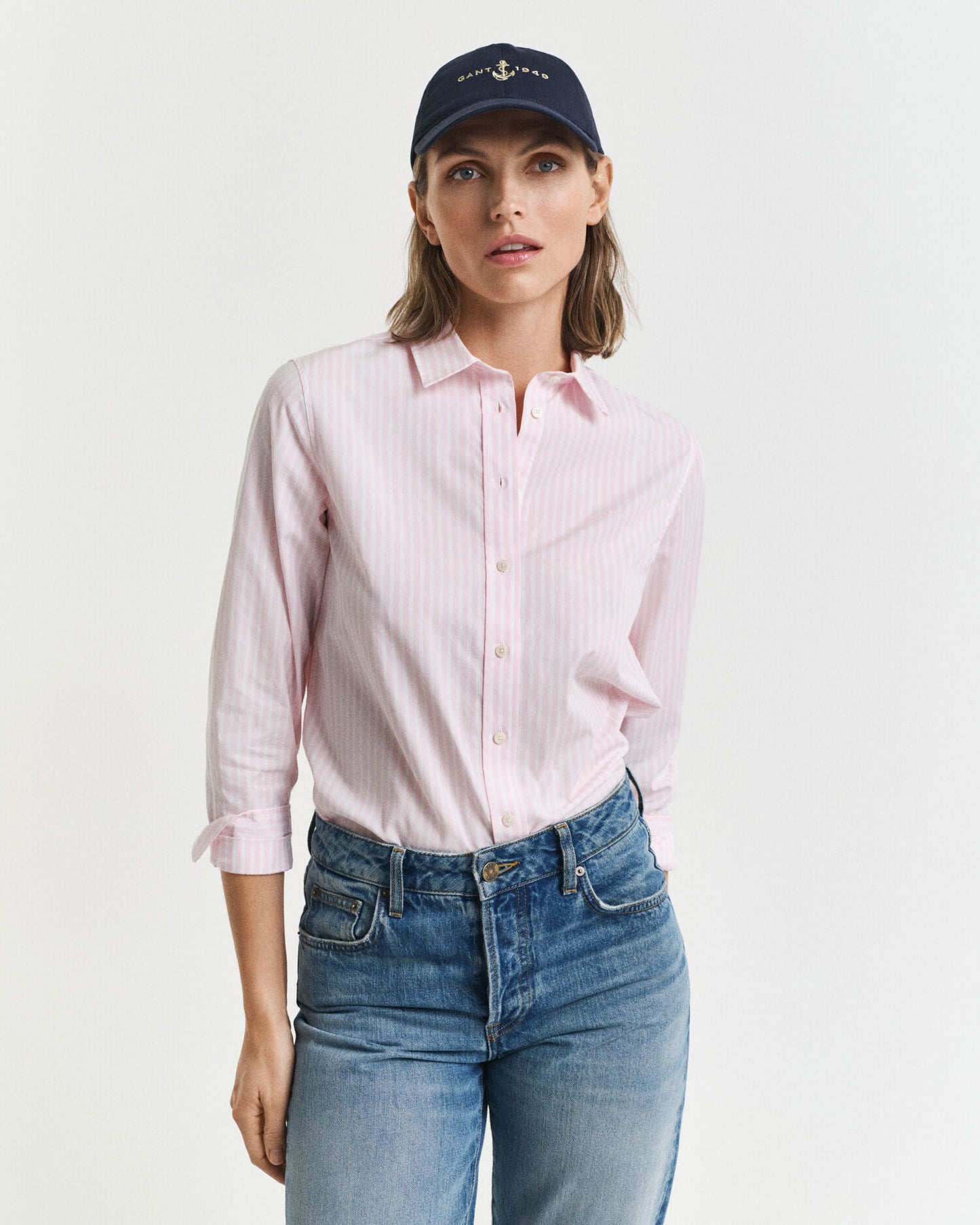 Chemise en popeline à rayures classiques coupe droite
