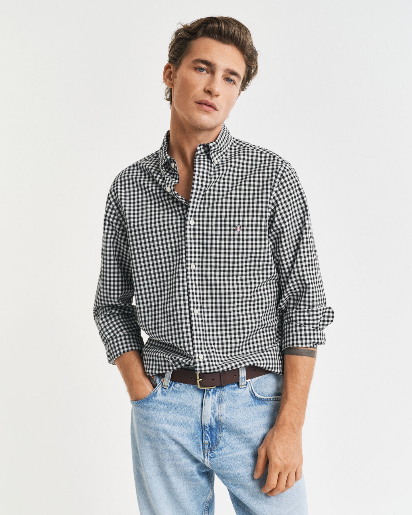 Chemise Classique en Popeline à Carreaux Coupe Droite