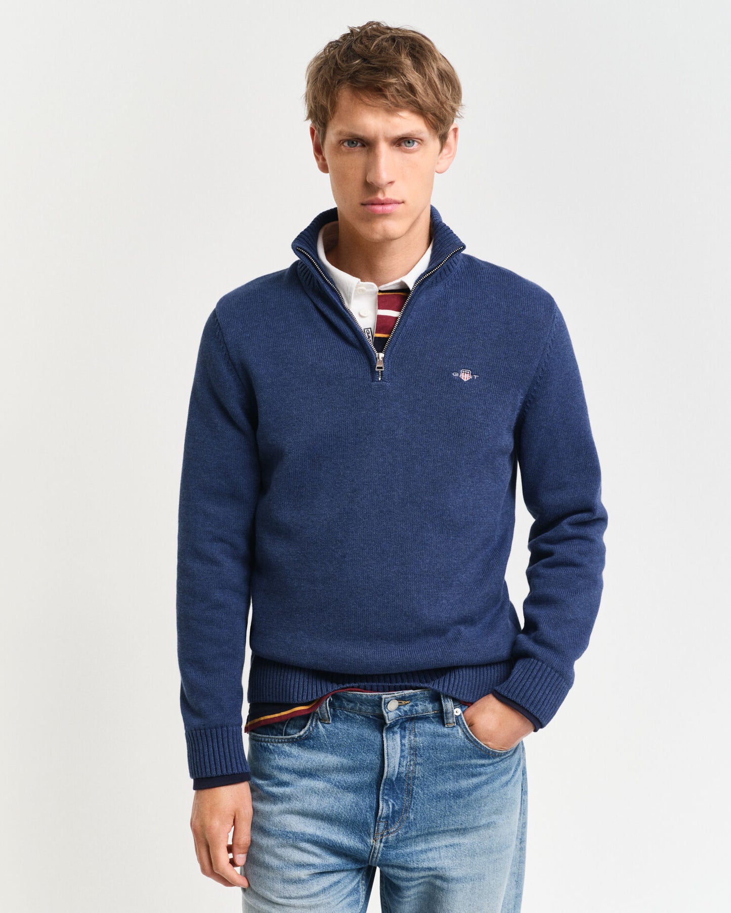 Pull demi-zippé en coton décontracté