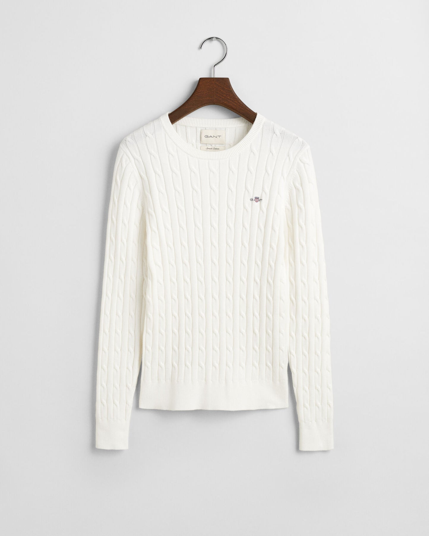 Pullover aus Stretch-Baumwolle mit Zopfmuster und Rundhalsausschnitt