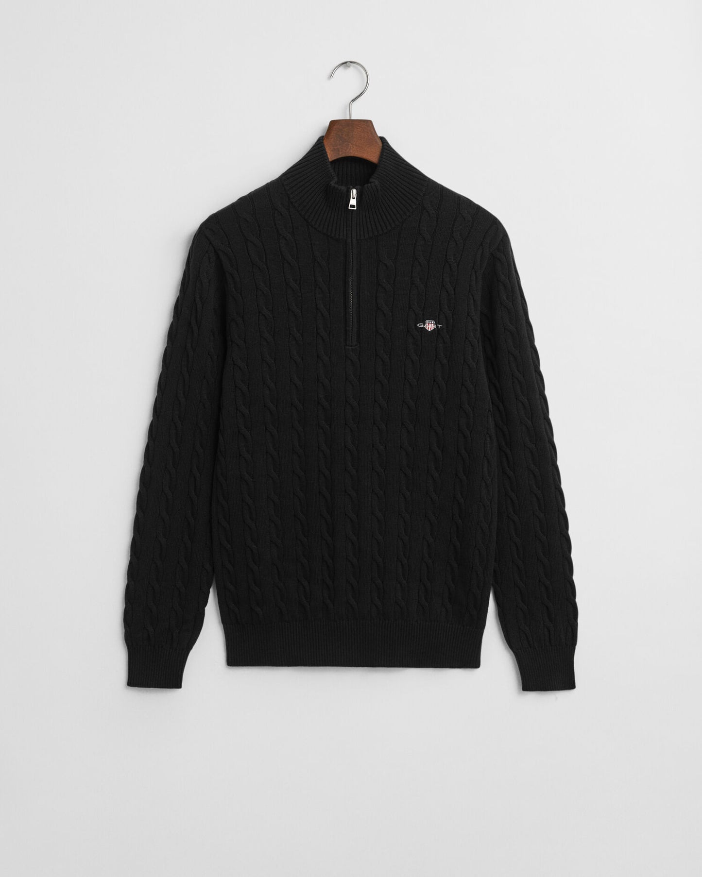 Baumwoll-Half-Zip-Pullover mit Zopfmuster