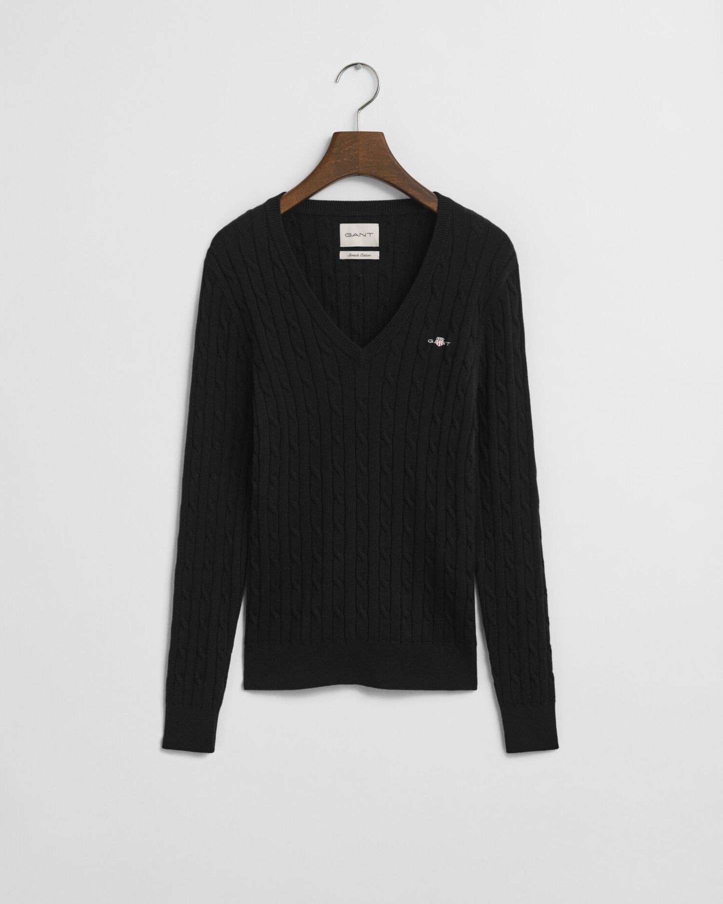 Pull Col V en Tricot Torsadé de Coton Extensible