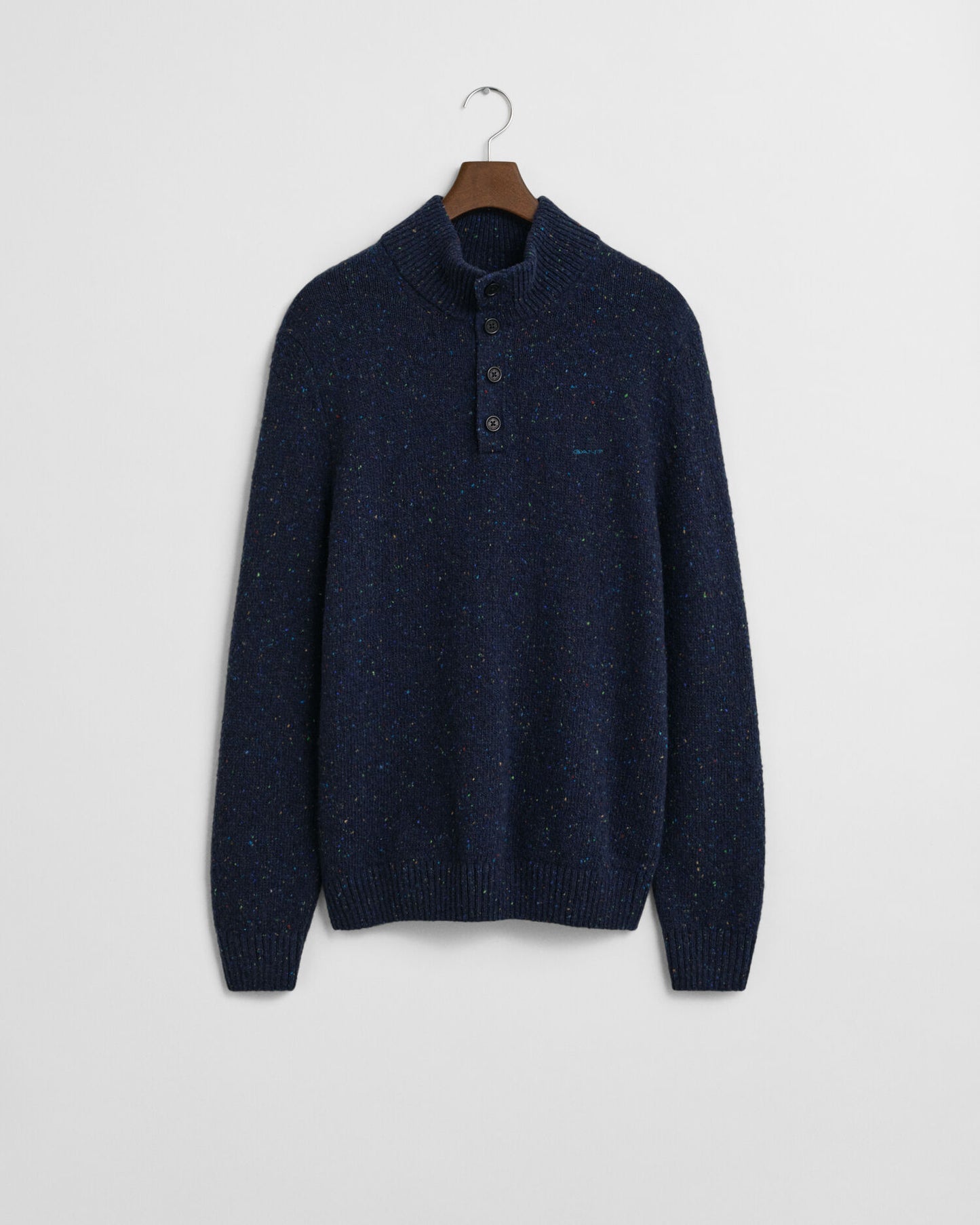 Wollmischgewebe-Sweater mit halber Knopfleiste und Noppenstruktur