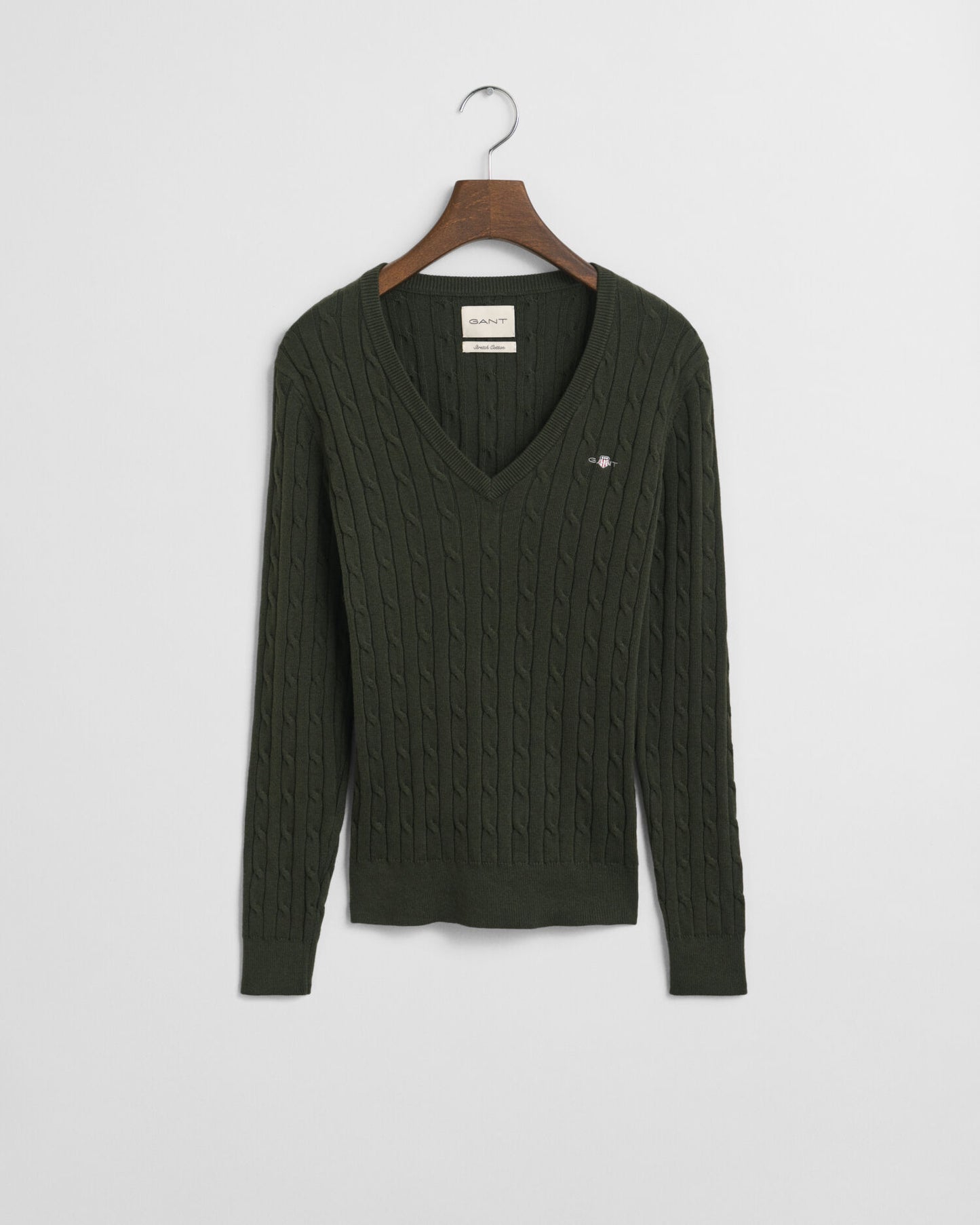 Pull Col V en Tricot Torsadé de Coton Extensible