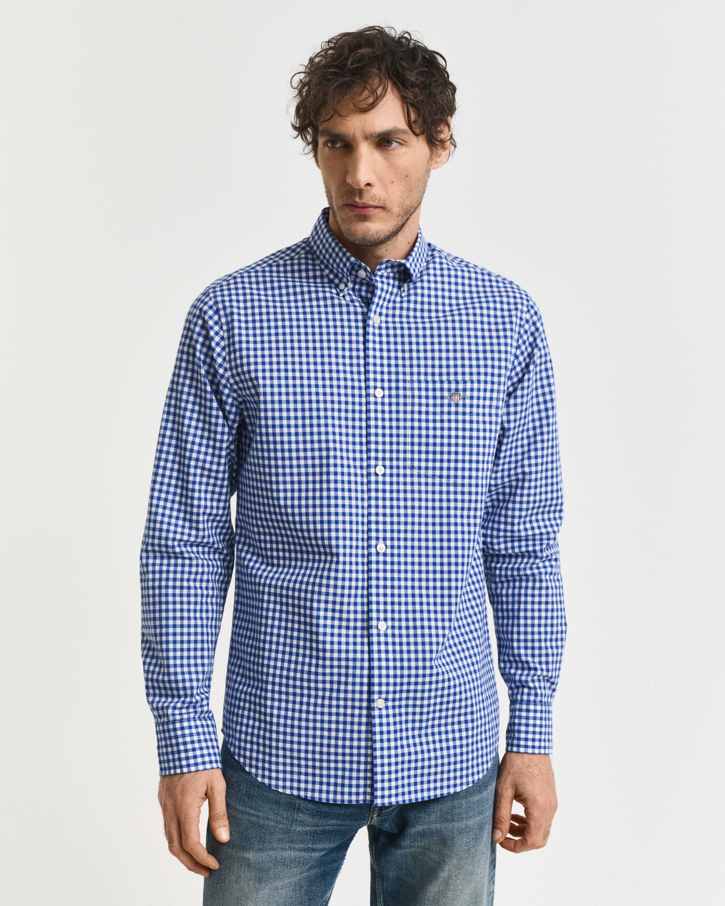 Chemise Classique en Popeline à Carreaux Coupe Droite