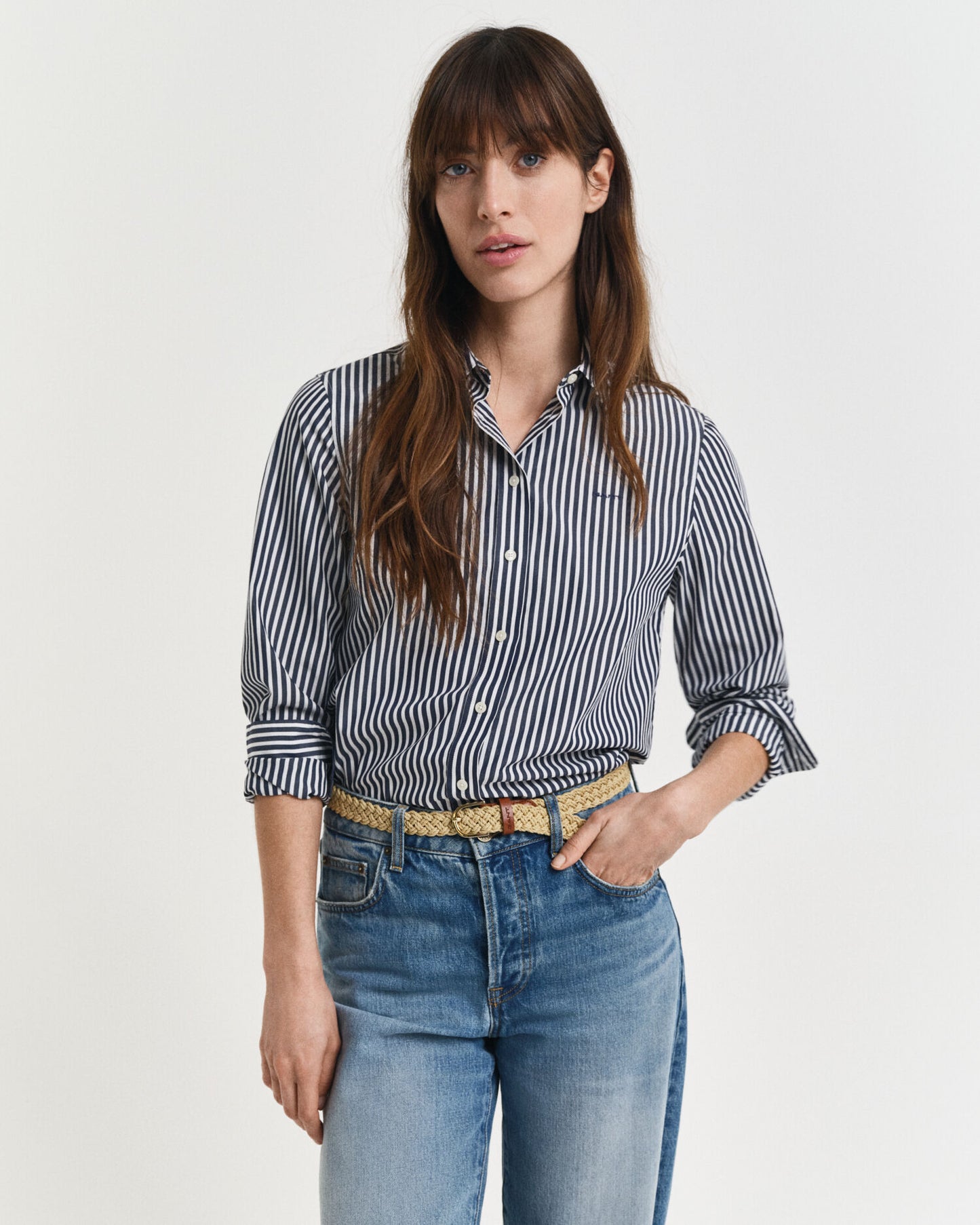 Chemise en popeline à rayures classiques coupe droite