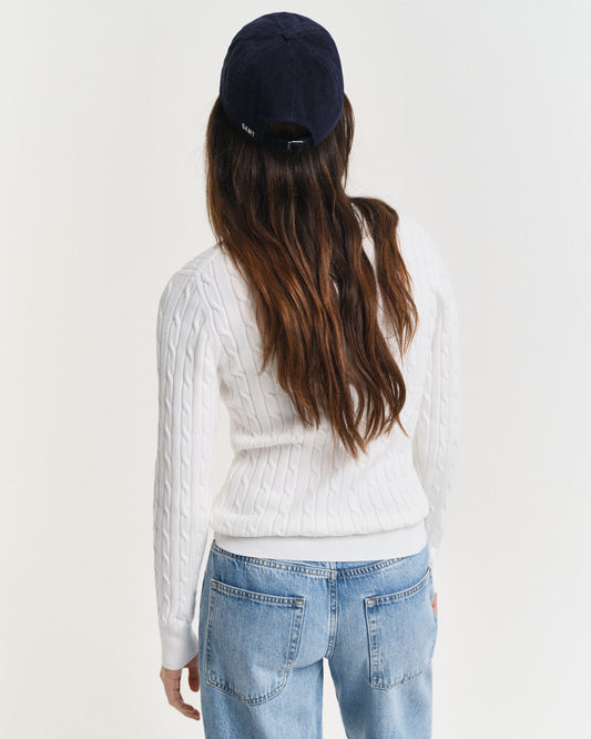 Pullover aus Stretch-Baumwolle mit Zopfmuster und Rundhalsausschnitt