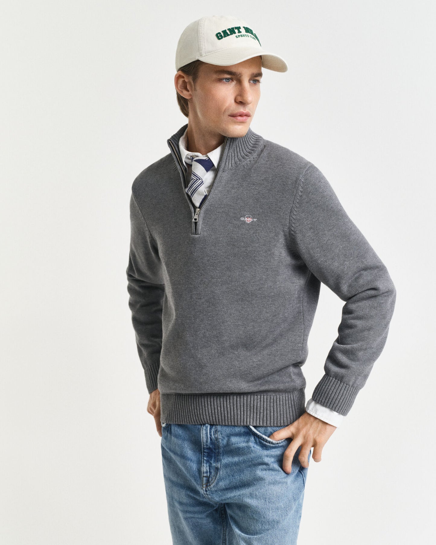 Pull demi-zippé en coton décontracté