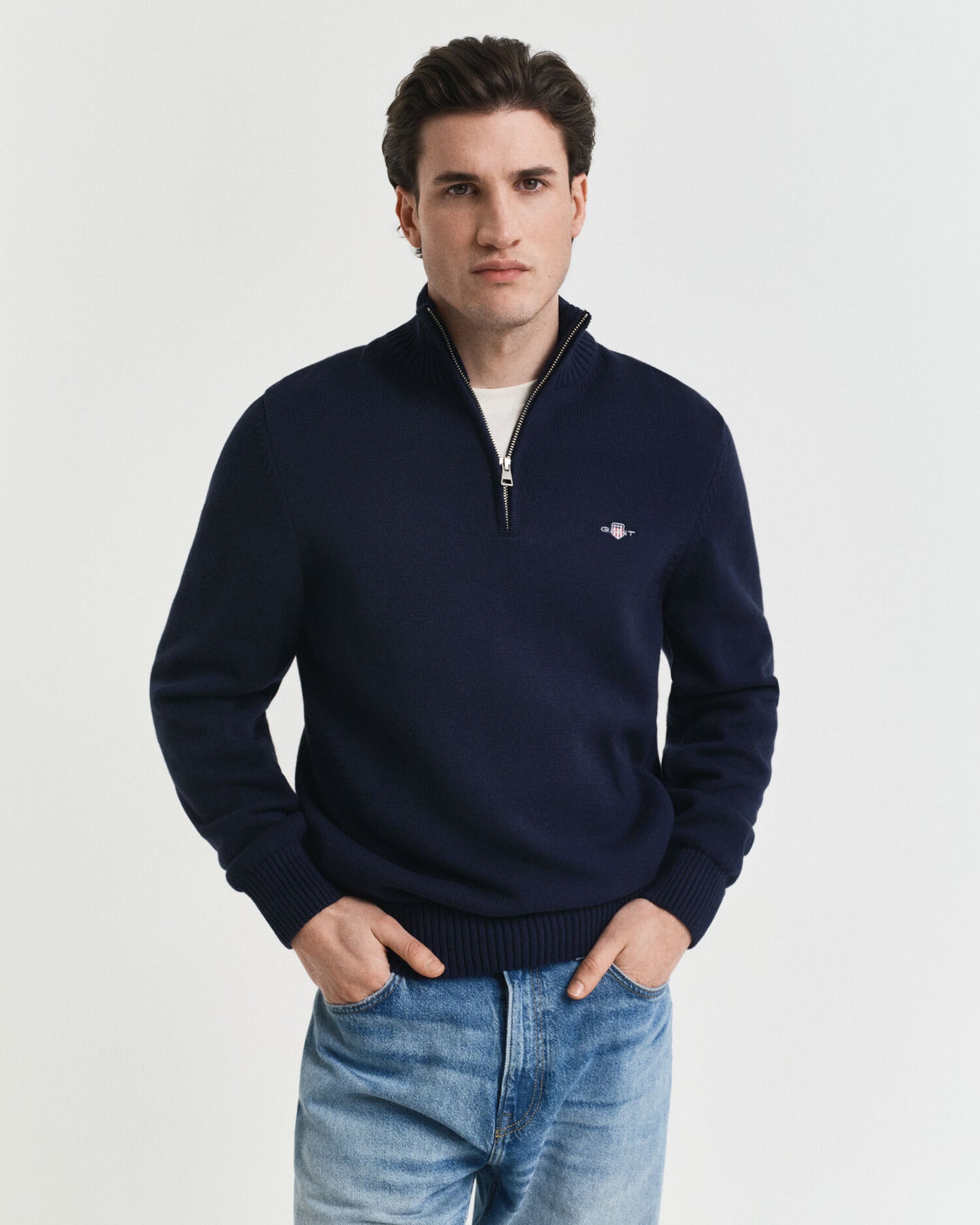Pull demi-zippé en coton décontracté