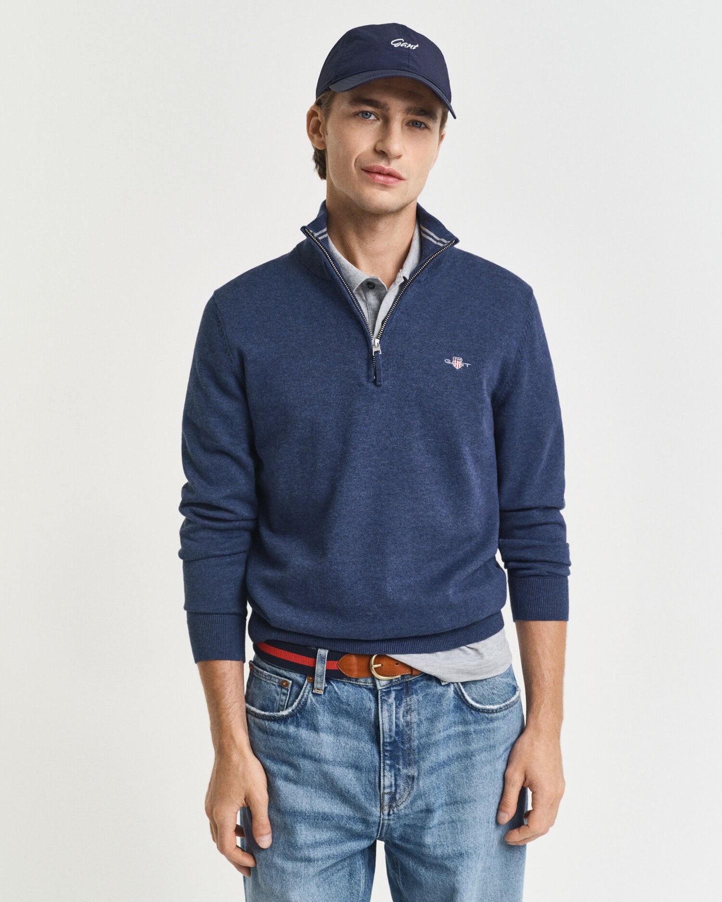 Pull classique en coton, demi-zip