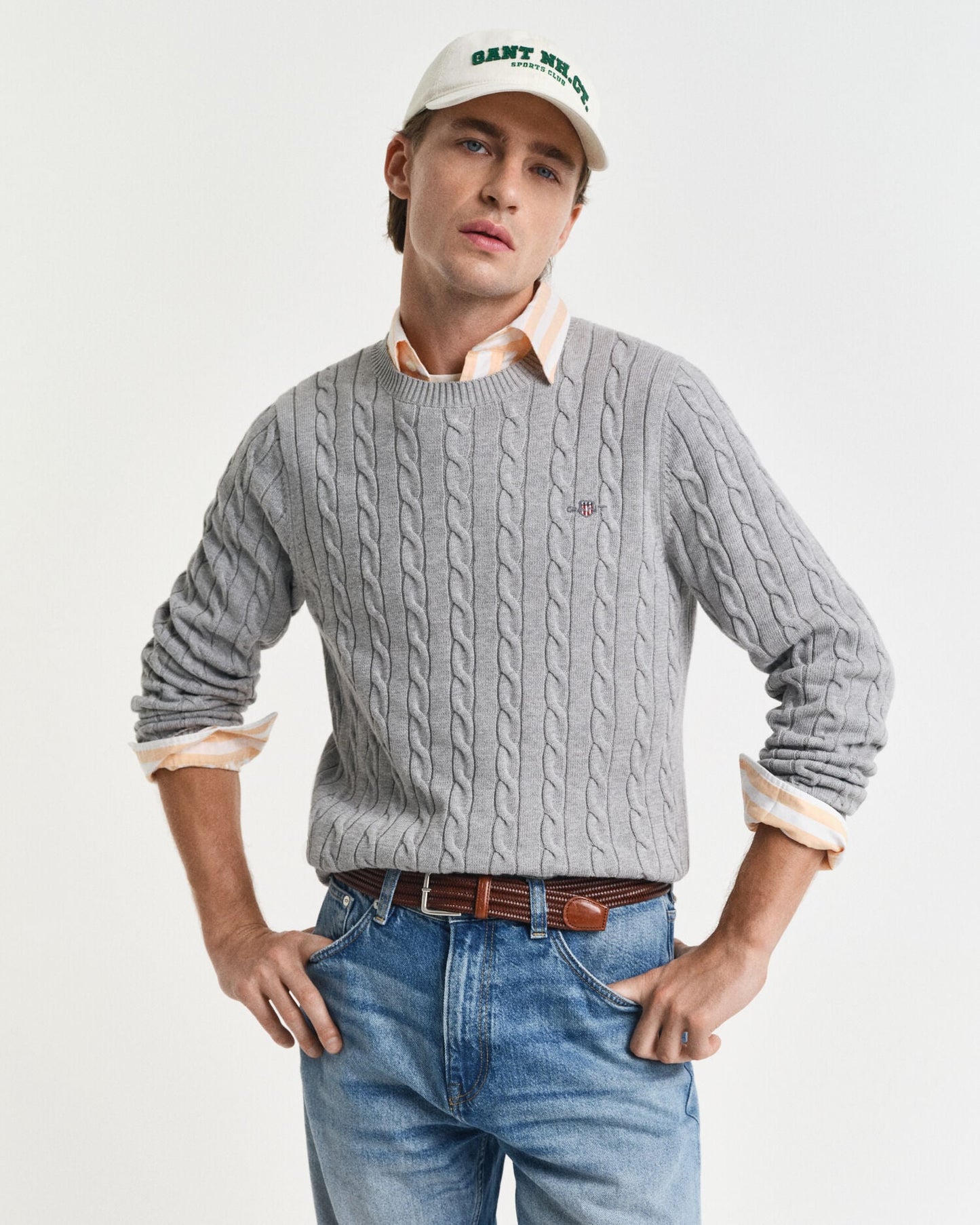 Pull col rond en maille torsadée de coton