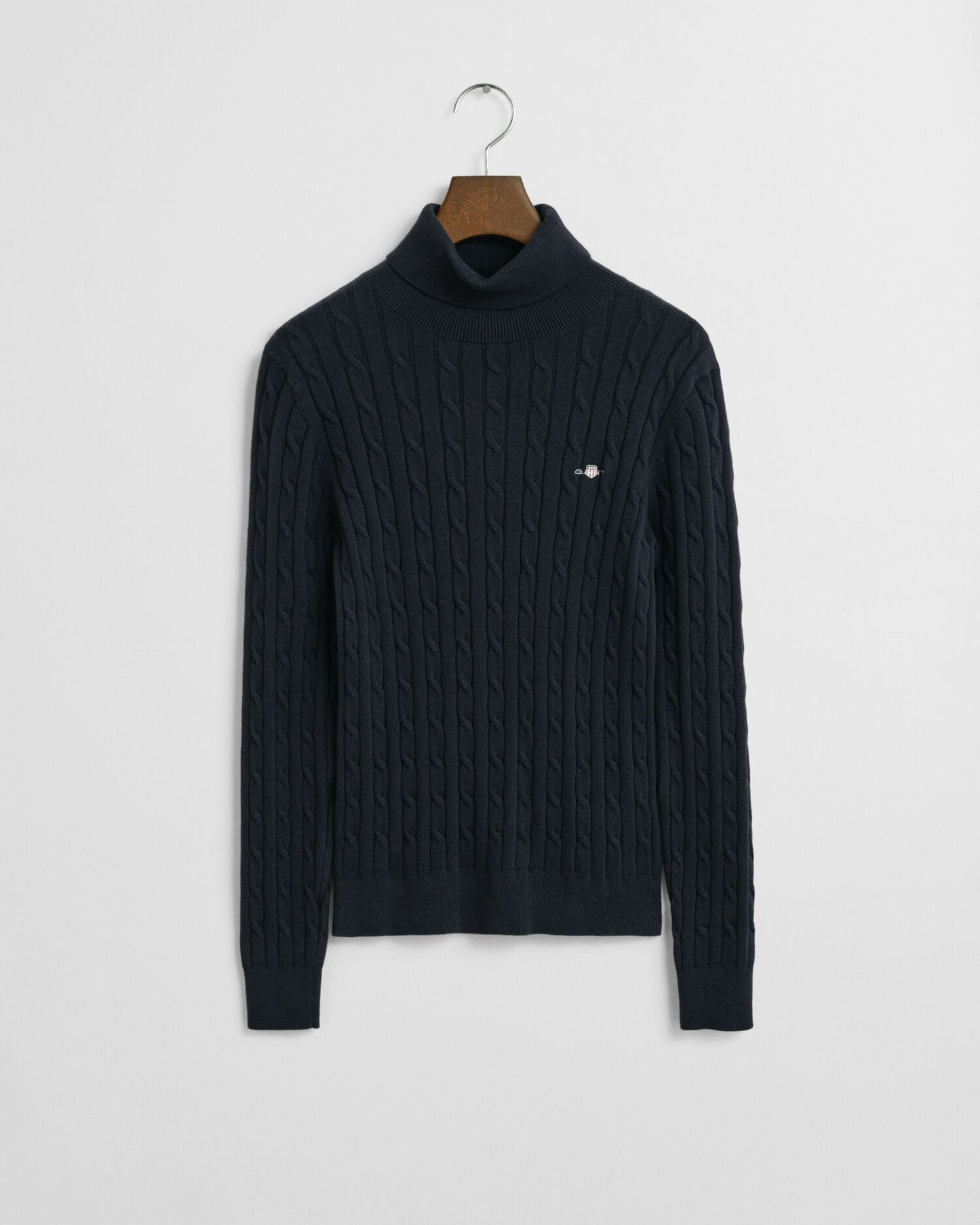 Rollkragenpullover mit Zopfmuster aus Stretch-Baumwolle