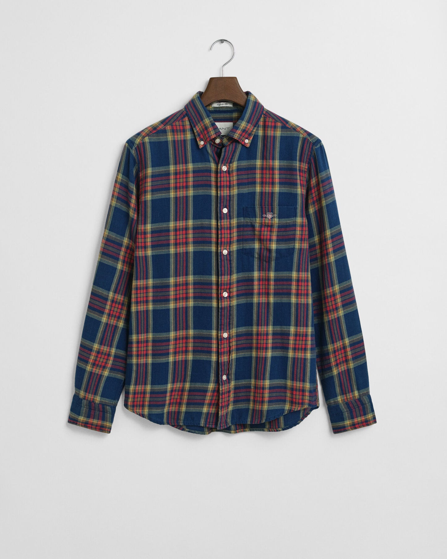 Chemise en twill de coton à carreaux indigo coupe droite