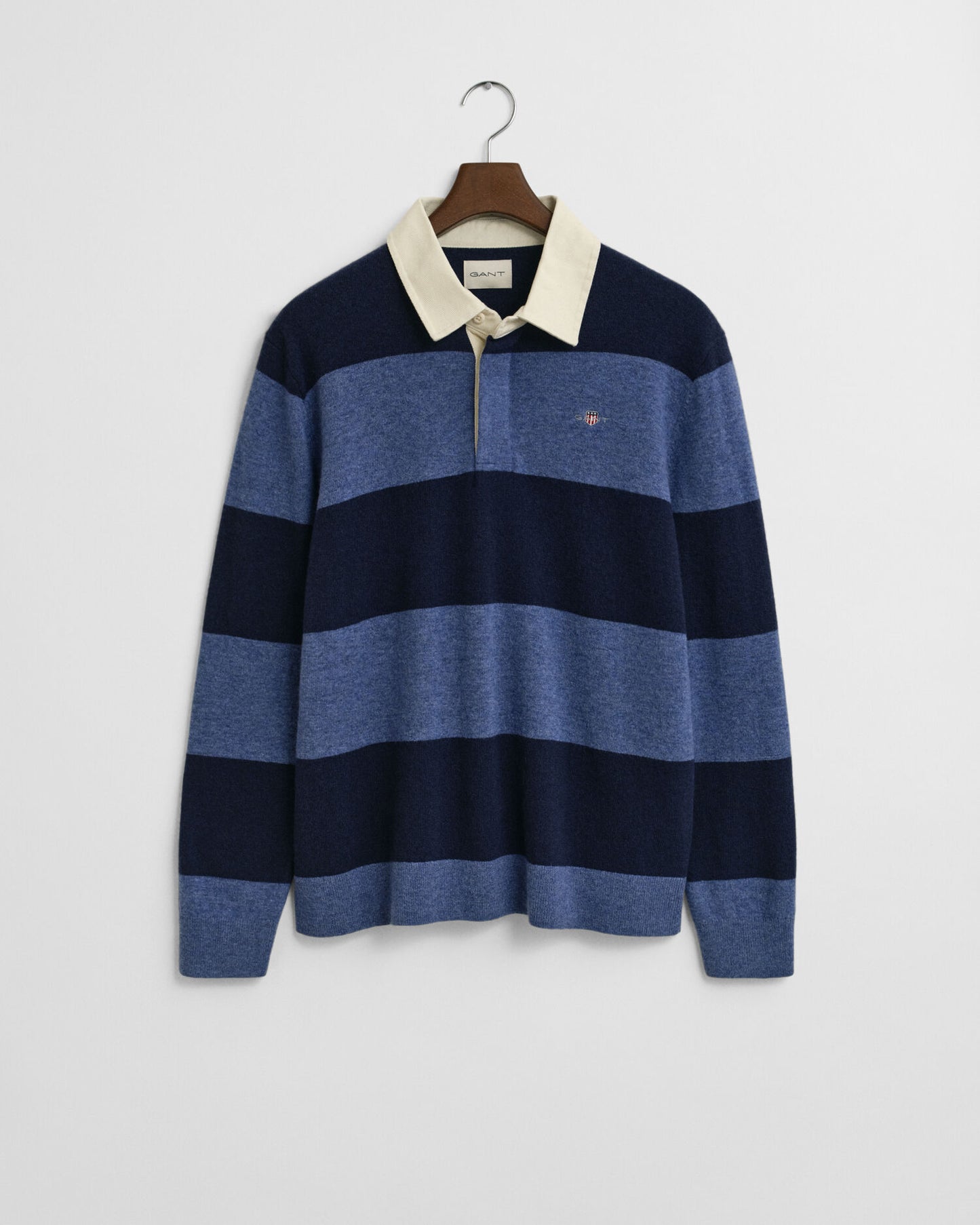 Gestreifter Extrafeiner Lammwoll-Rugby-Pullover