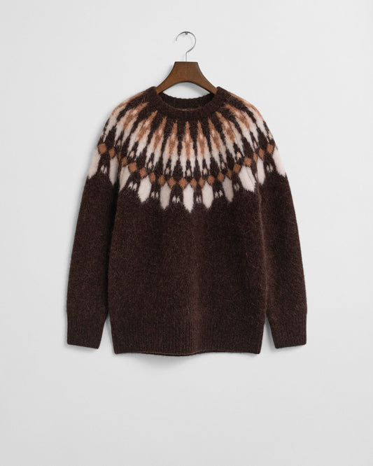Alpaka-Mischgewebe Fair Isle Pullover mit Rundhalsausschnitt