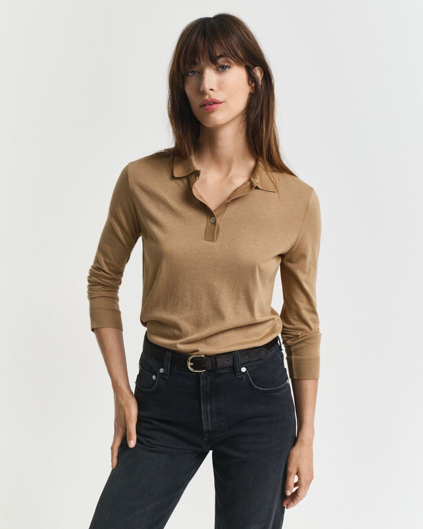 Polo à manches longues sans coutures et boutonné