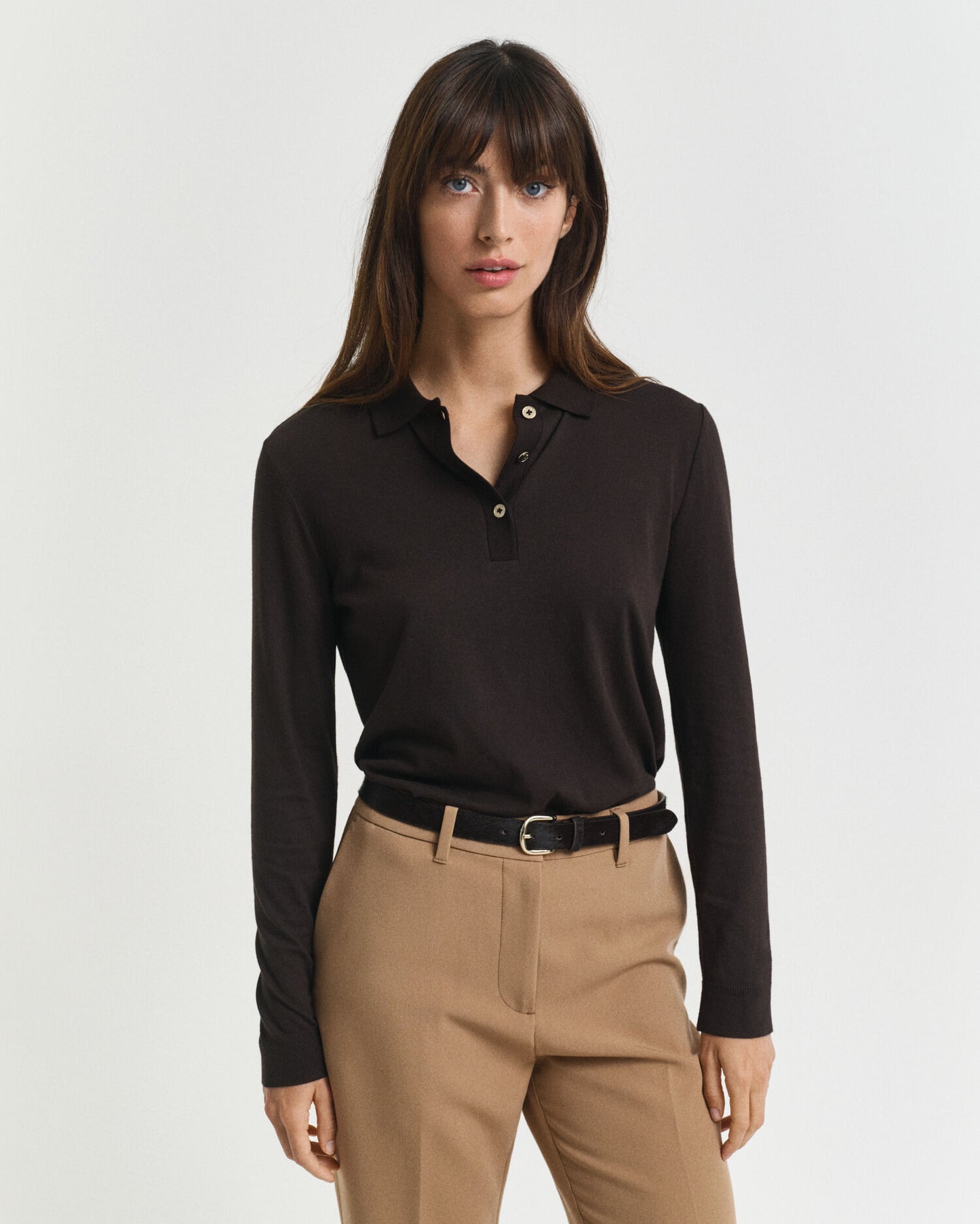 Polo à manches longues sans coutures et boutonné