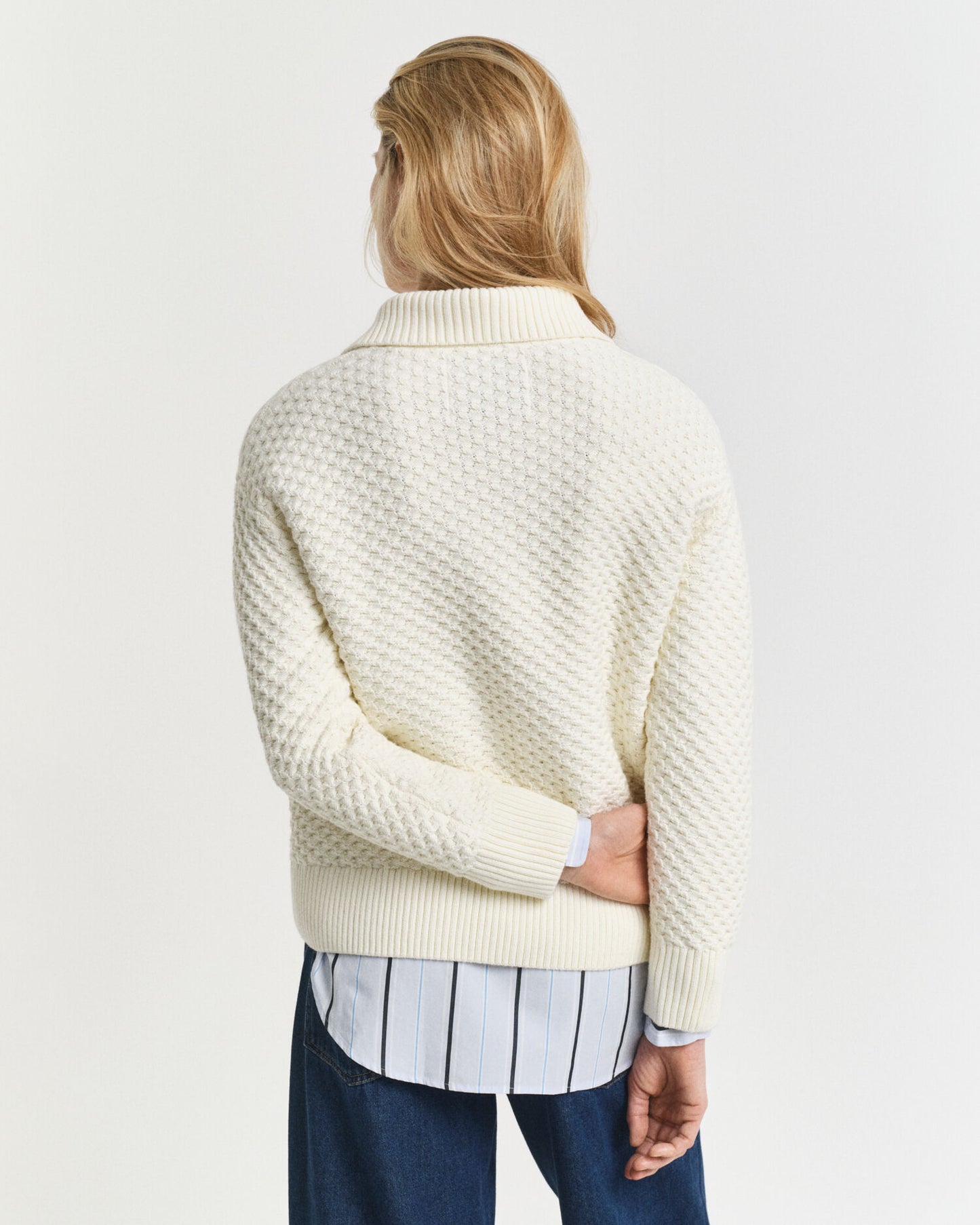 Baumwollpullover mit Textur und halbem Reißverschluss