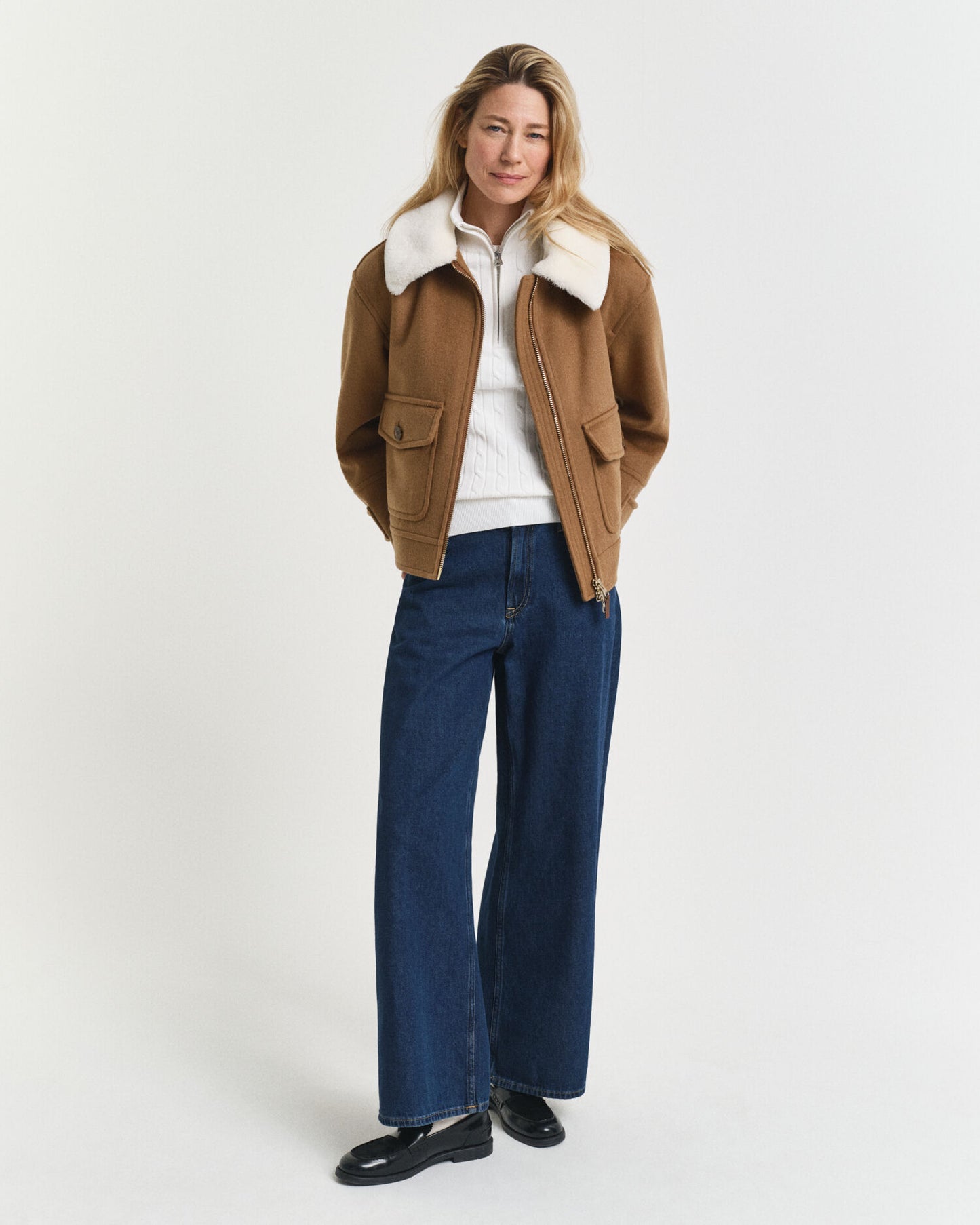Pull demi-zippé en maille torsadée de coton stretch